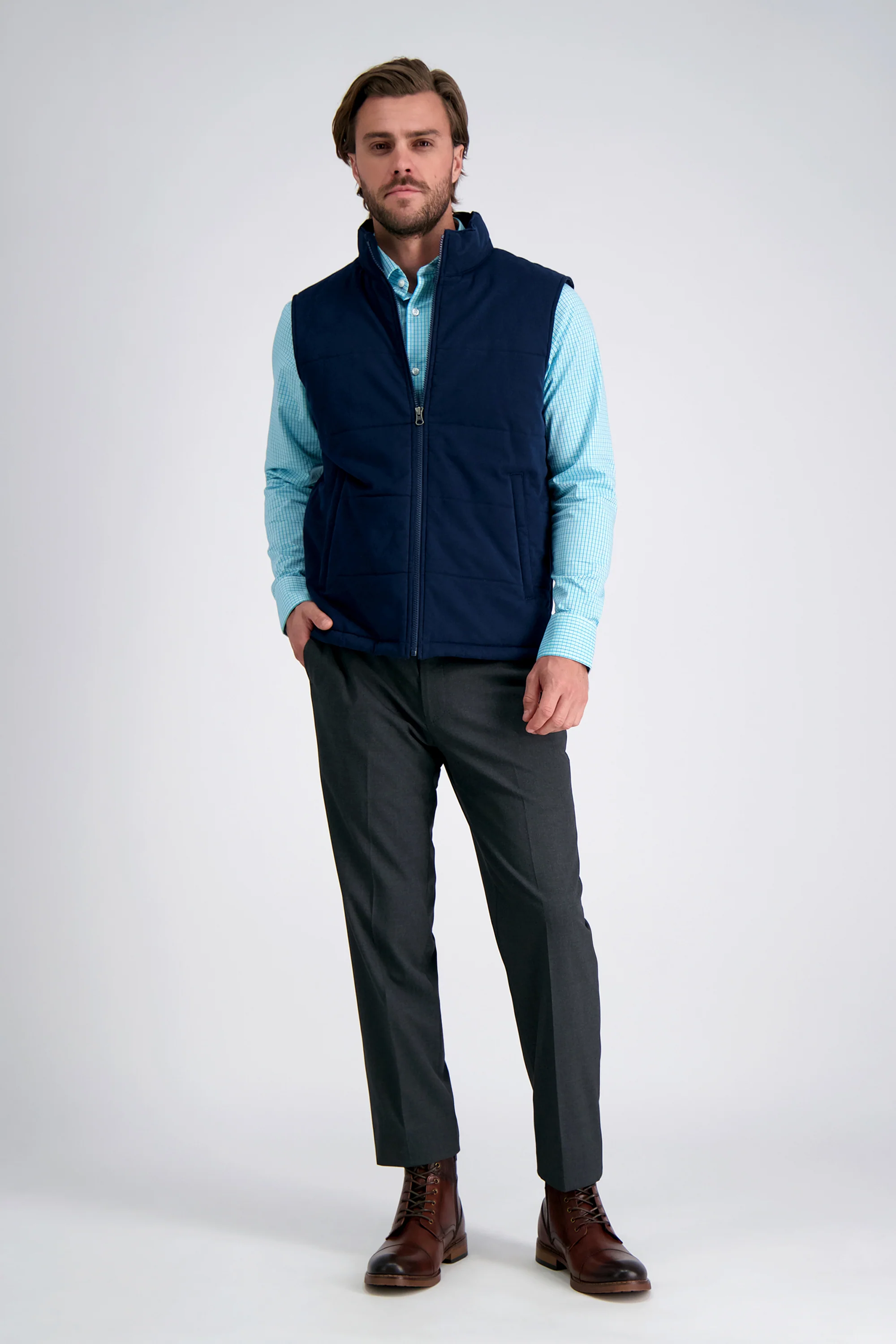 Aqua Plaid Premium Comfort Dress Shirt - Image 3