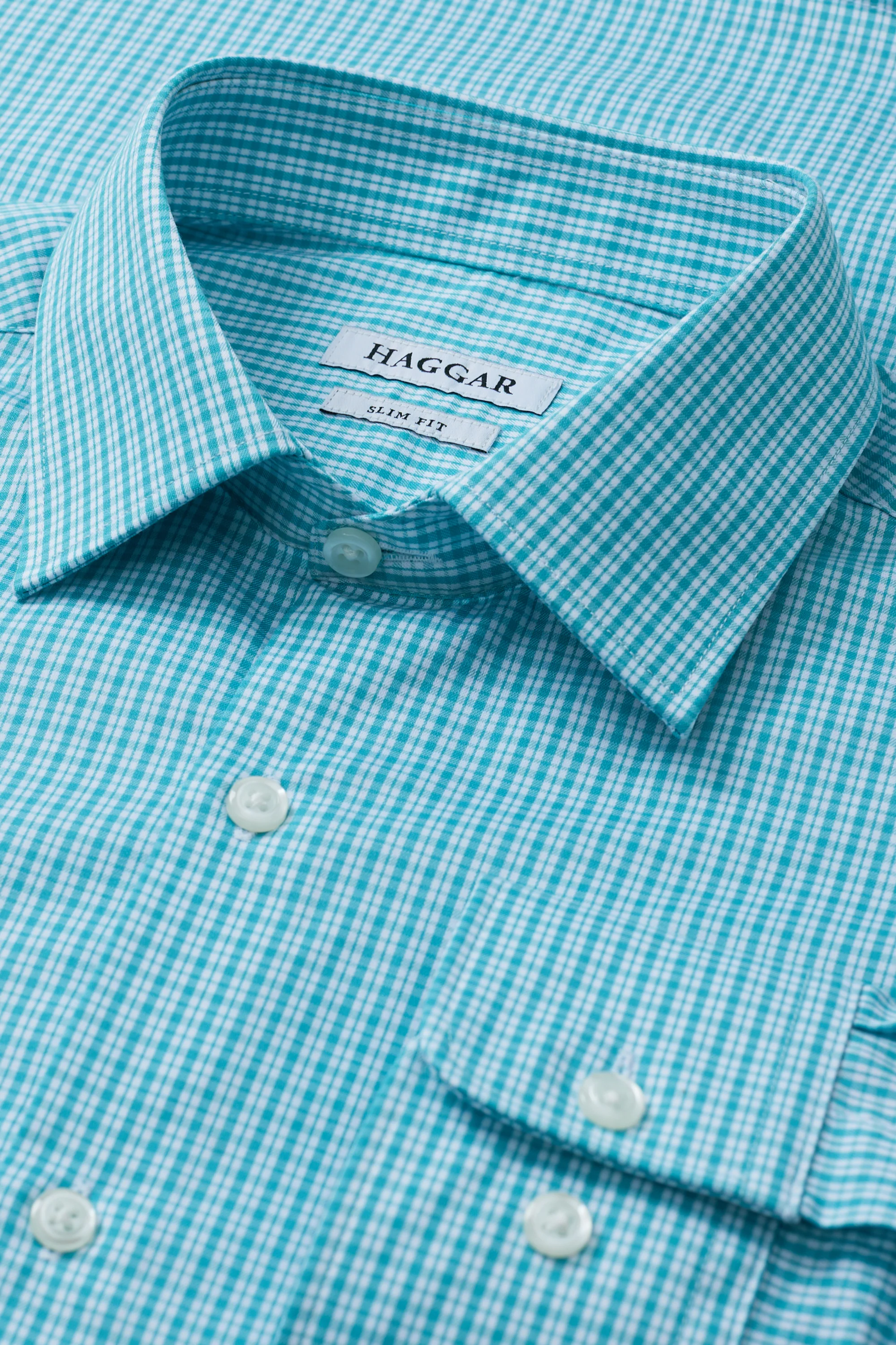 Aqua Plaid Premium Comfort Dress Shirt - Image 4