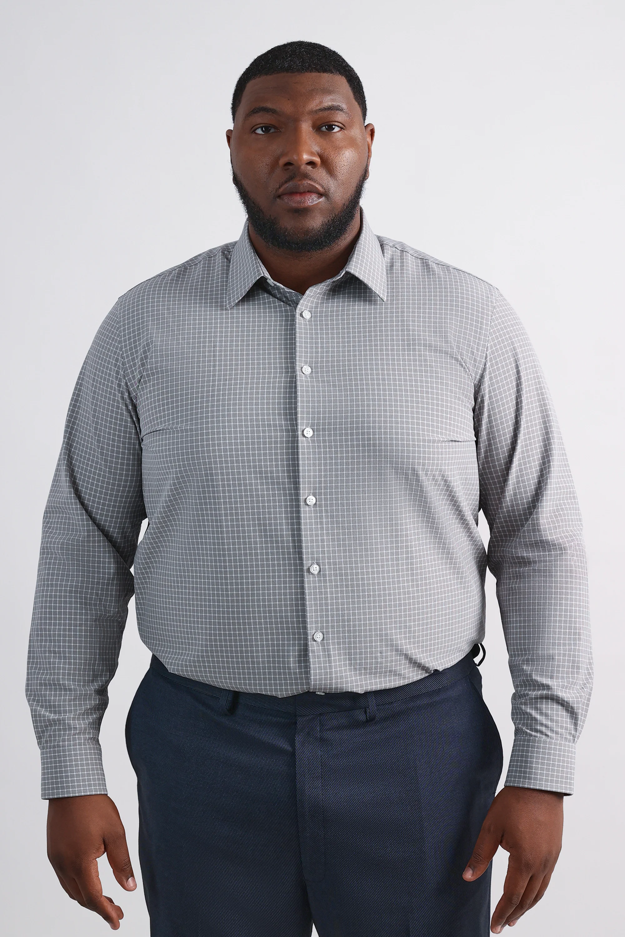 Big Smart Wash® Dress Shirt - Medium Grey Grid