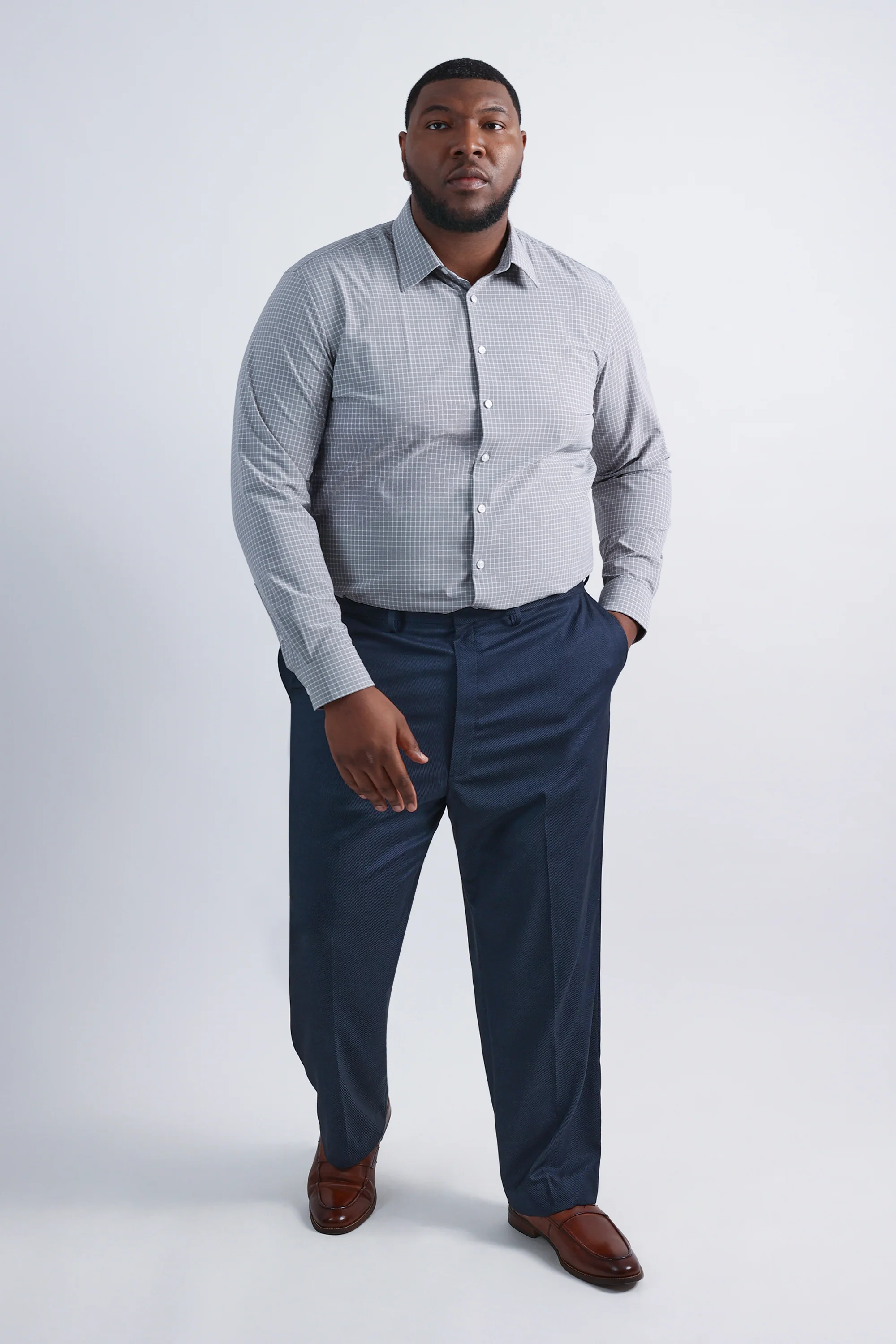 Big Smart Wash® Dress Shirt - Medium Grey Grid - Image 3