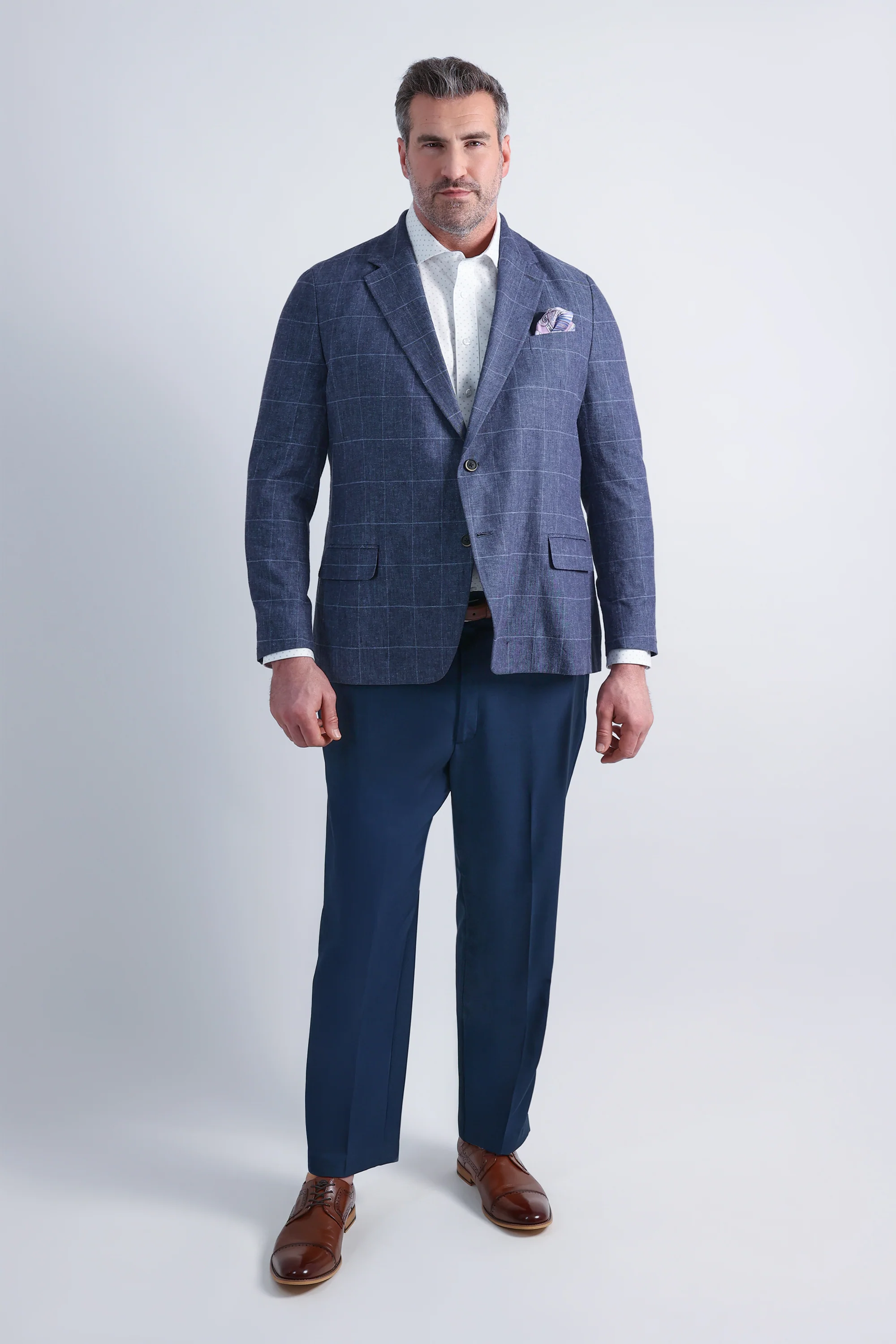 Big & Tall J.M. Haggar Plaid Windowpane Linen Sport Coat - Image 3
