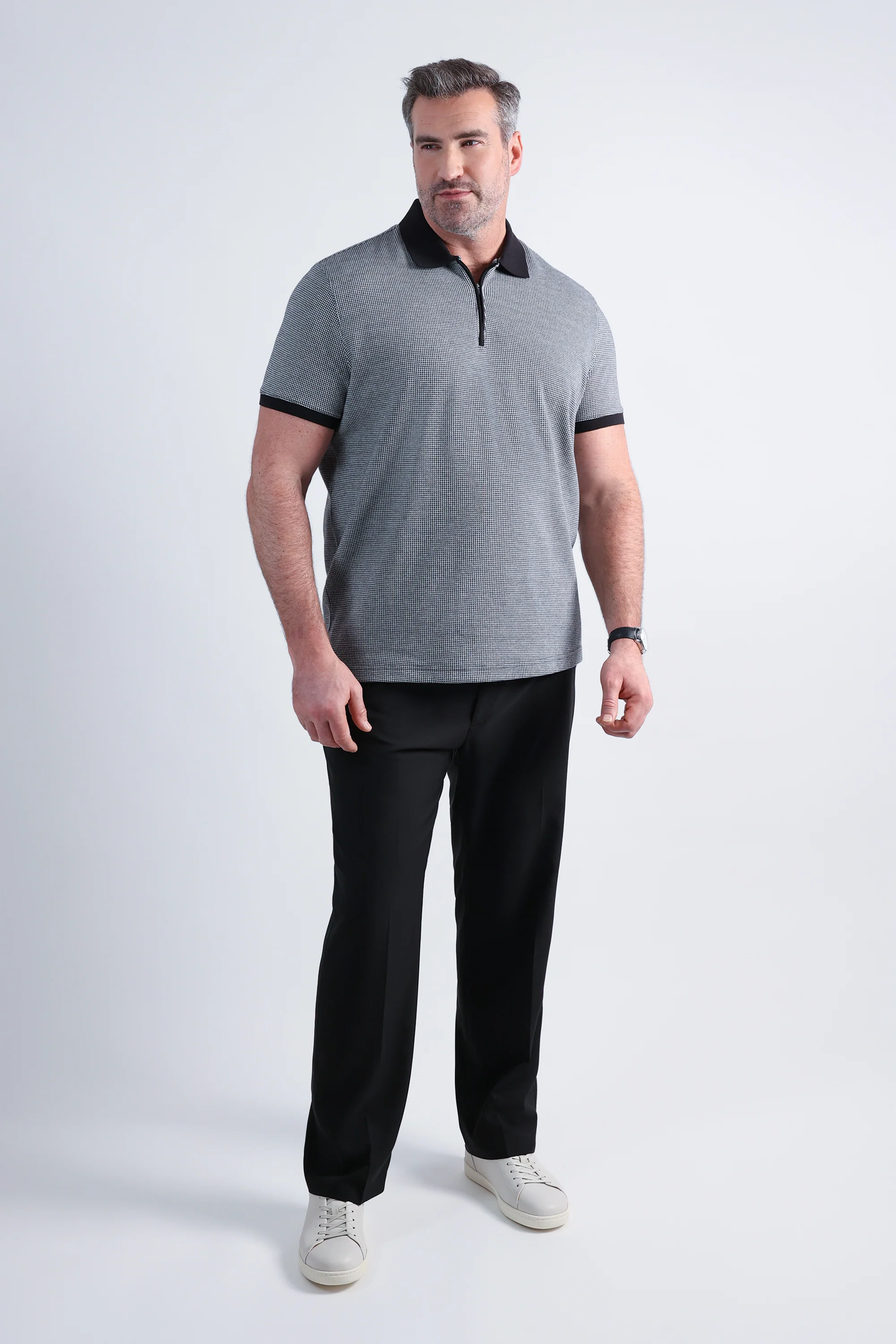 Big & Tall Premium Comfort Quarter Zip Houndstooth Polo