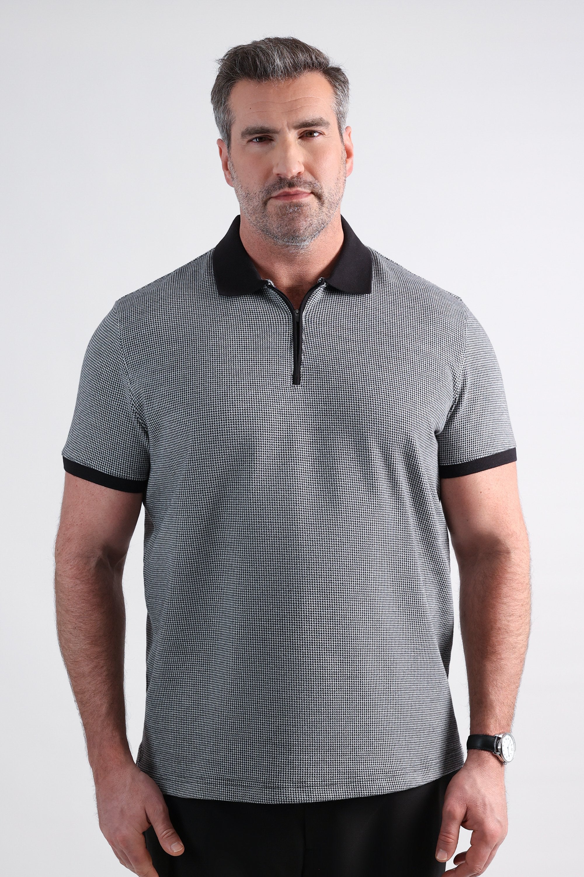 Big & Tall Premium Comfort Quarter Zip Houndstooth Polo - Image 2
