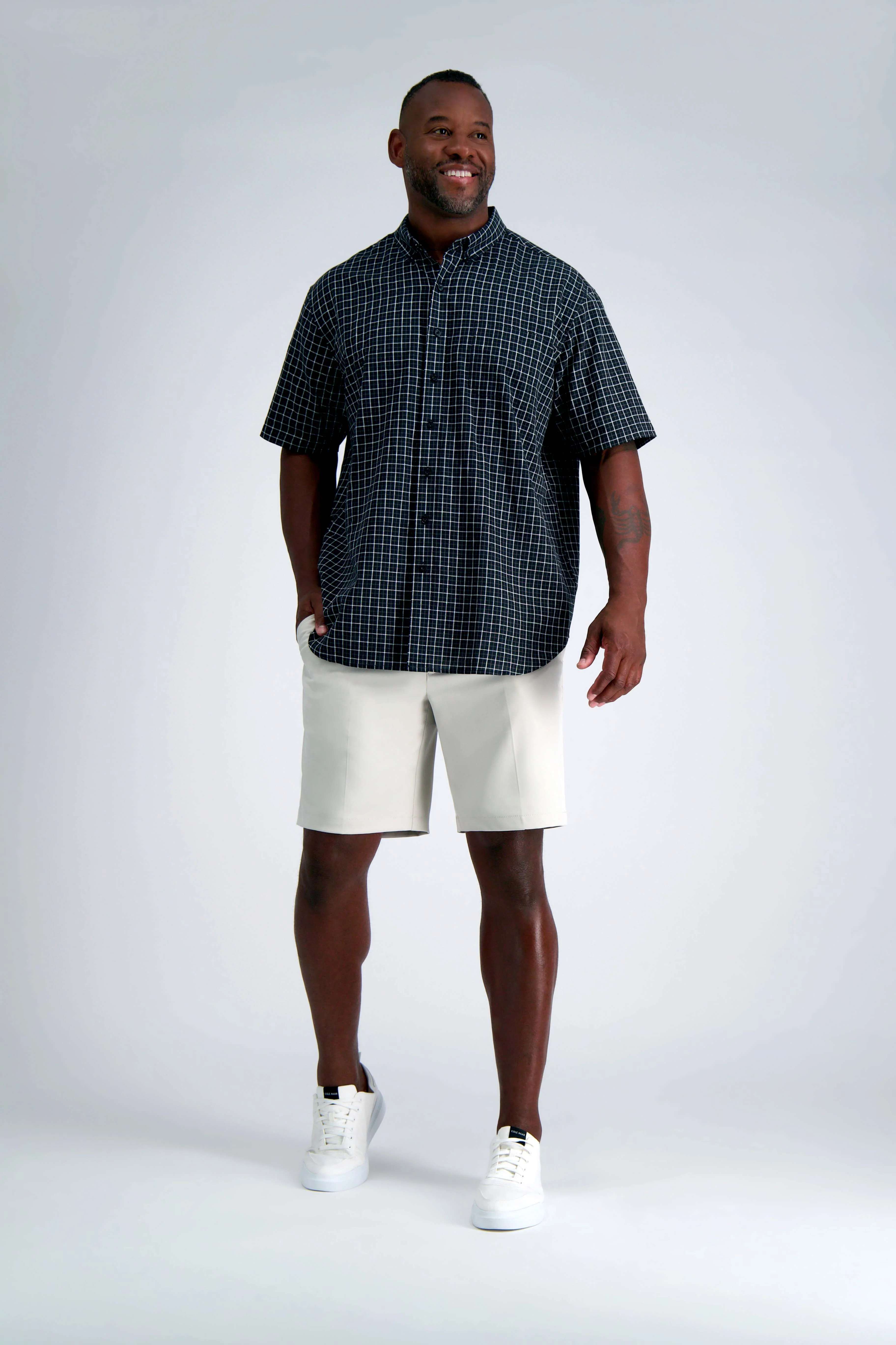 Big & Tall Short Sleeve Button Down Linen Shirt - Black - Image 3