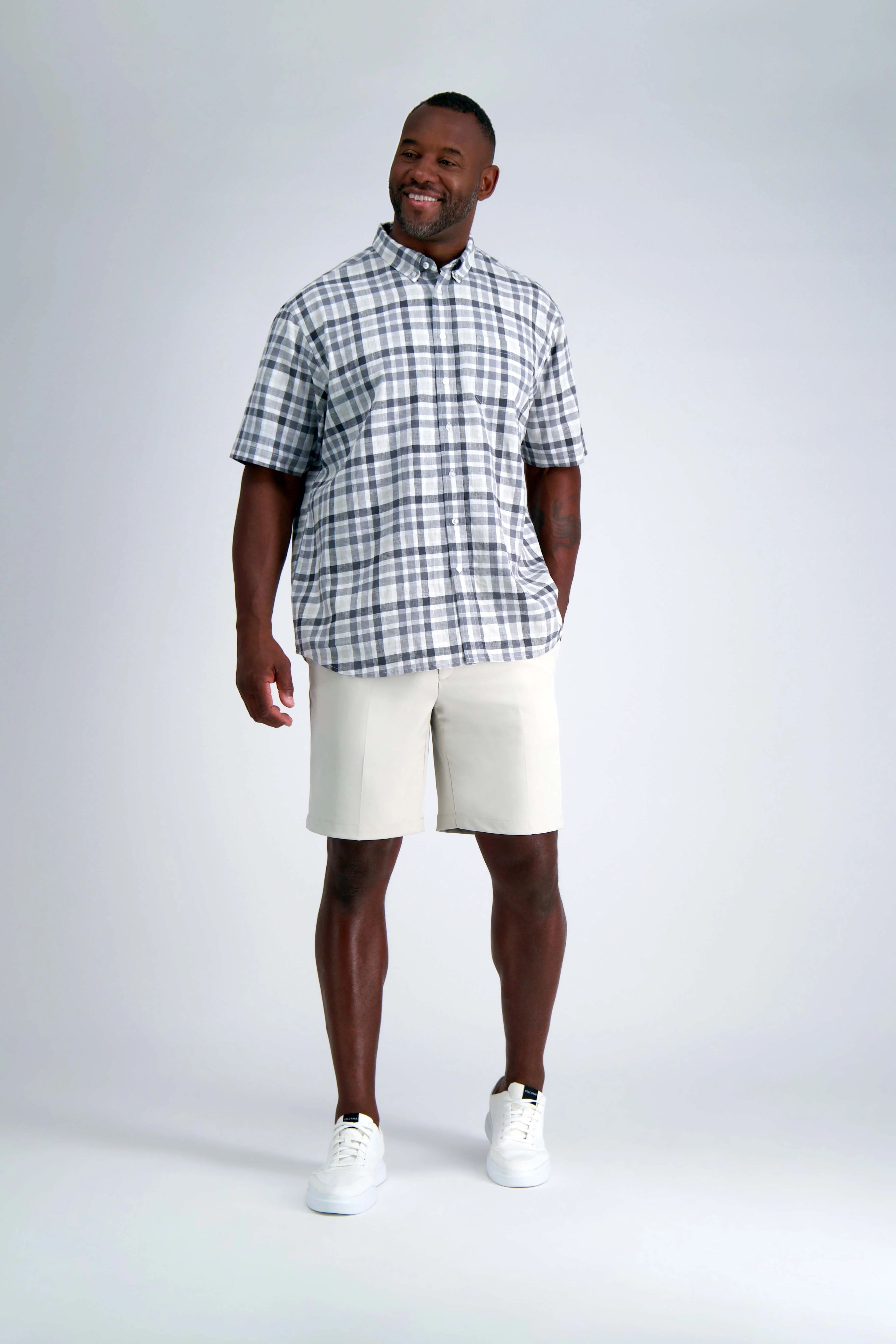 Big & Tall Short Sleeve Button Down Linen Shirt - Dark Grey - Image 3