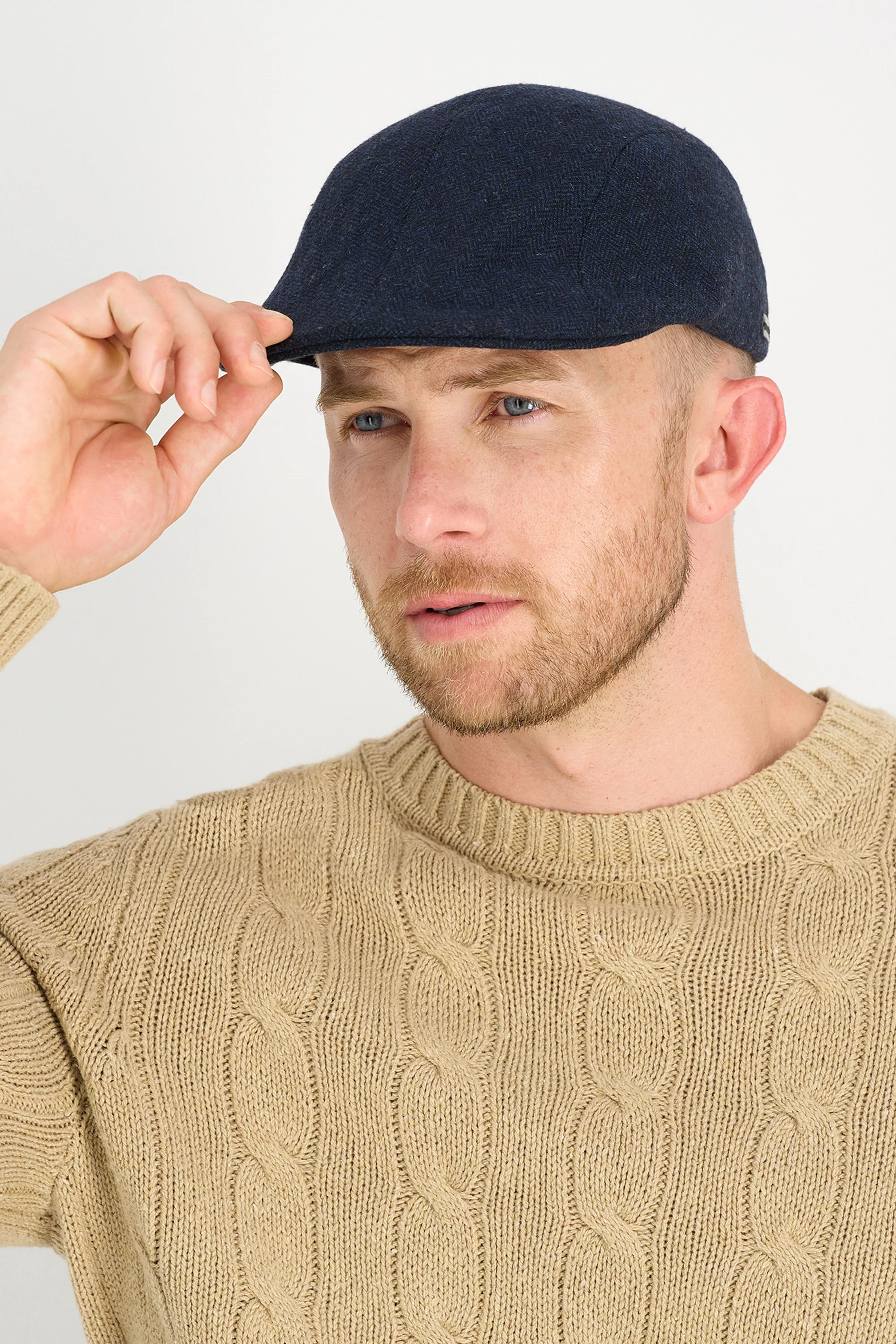 Brushed Herringbone Center Seam Flat Cap - Blue - Image 7