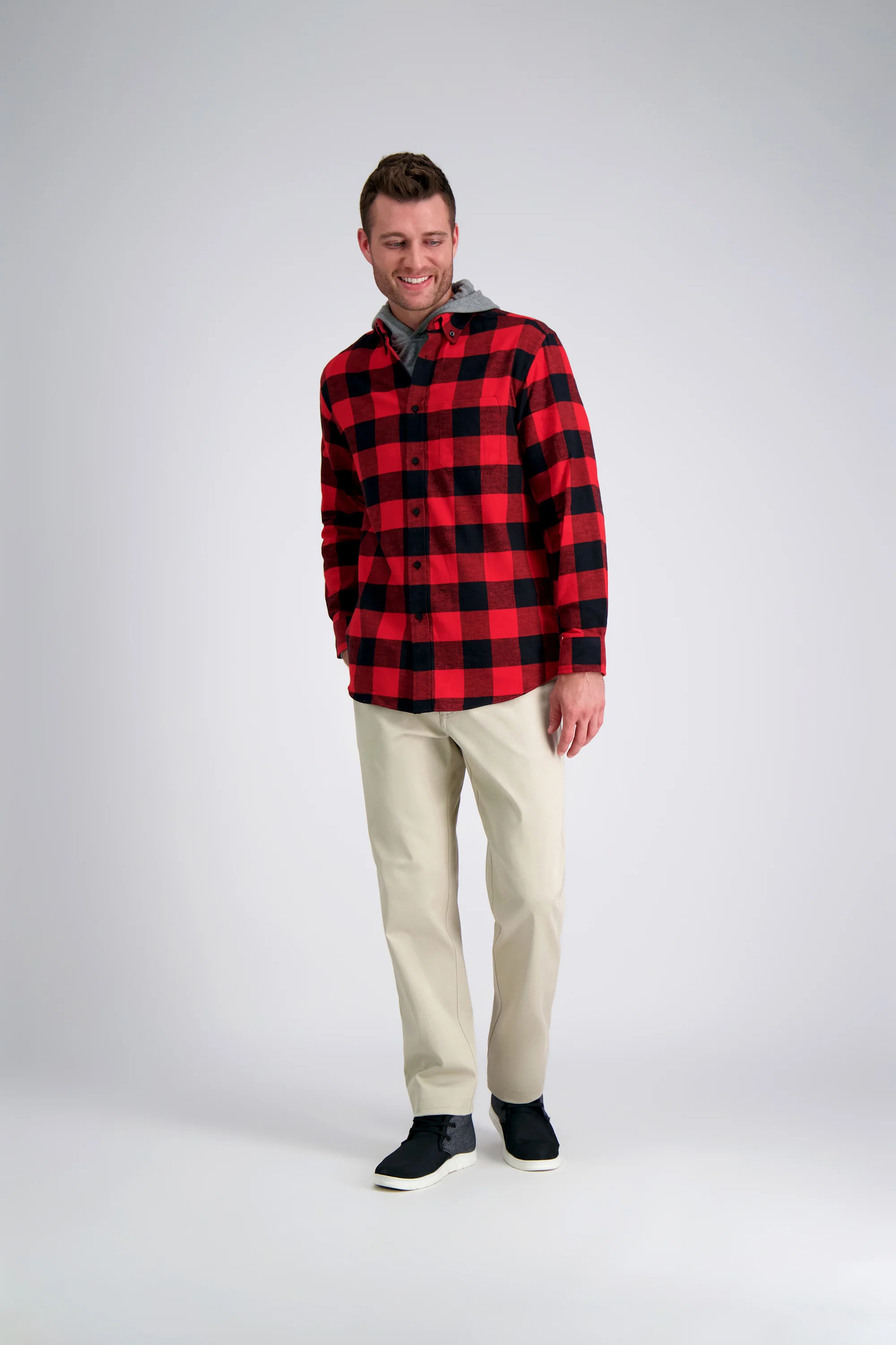 Long Flannel Plaid Shirt - Bright Red - Image 3