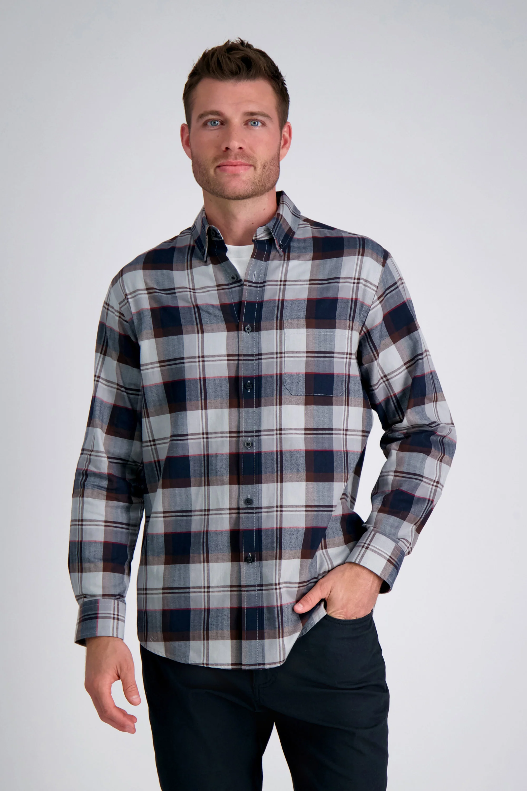 Long Sleeve Brushed Cotton Plaid Shirt
