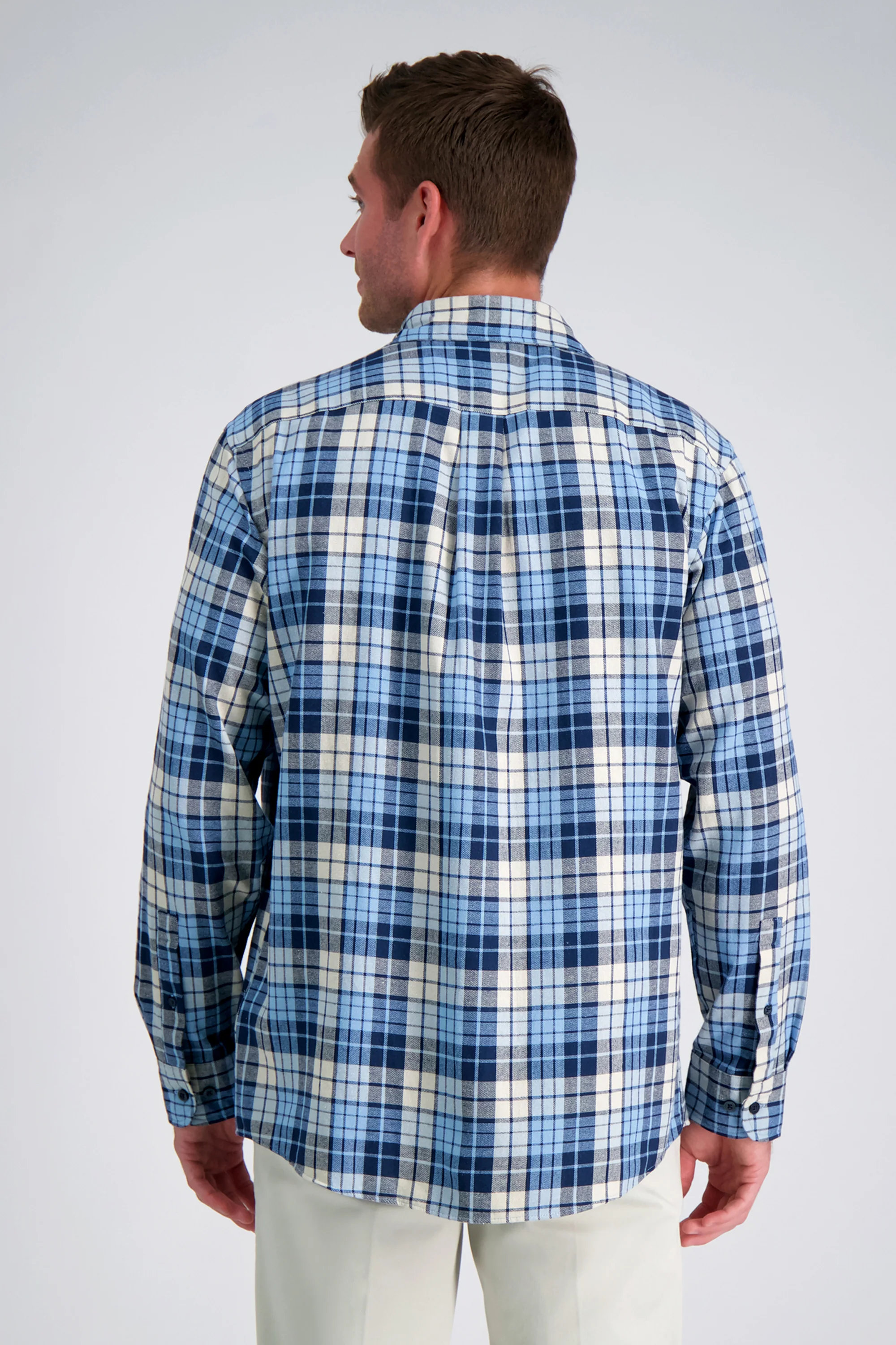 Long Sleeve Flannel Plaid Shirt - Blue - Image 2
