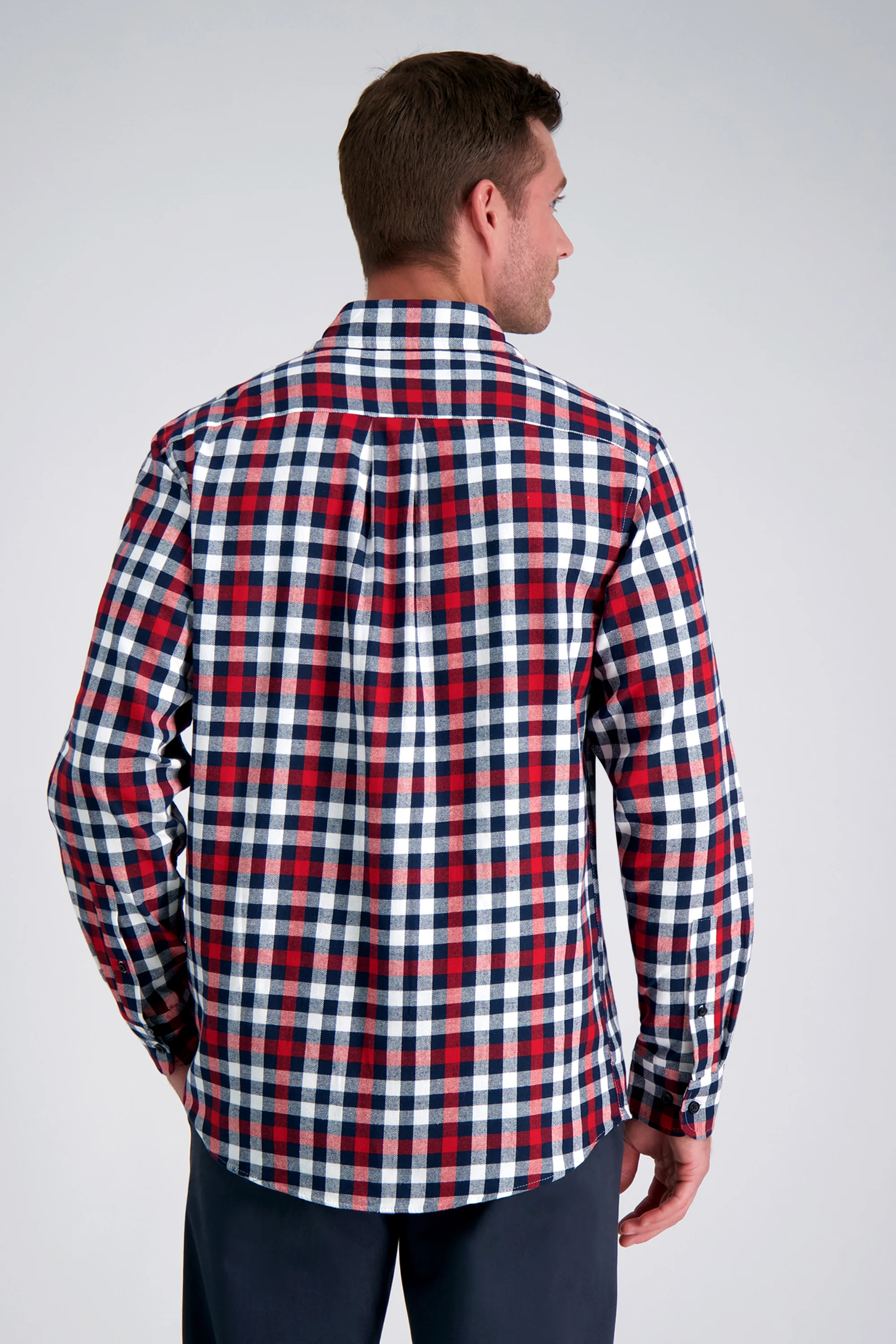 Long Sleeve Flannel Plaid Shirt - Brick - Image 2