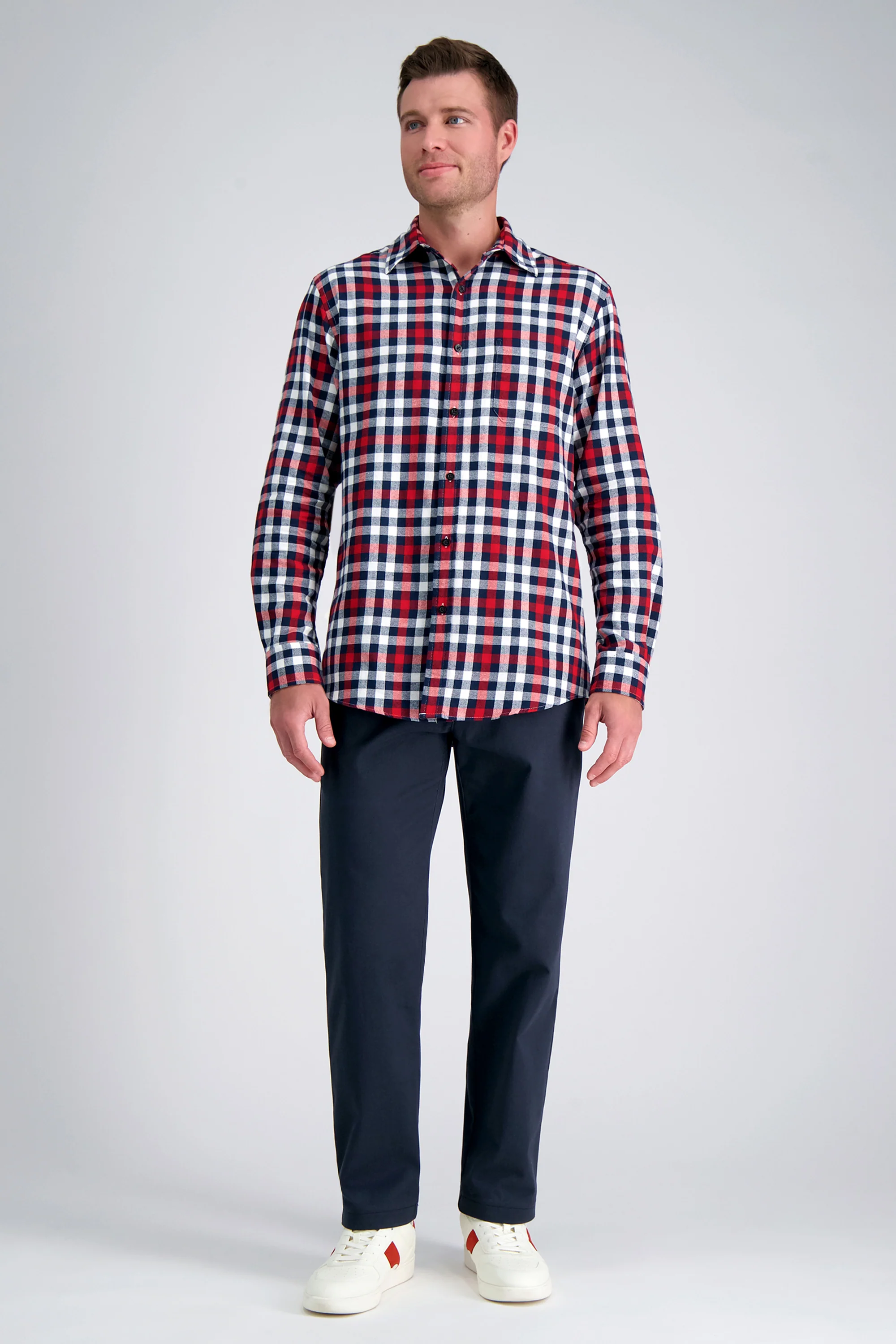 Long Sleeve Flannel Plaid Shirt - Brick - Image 3