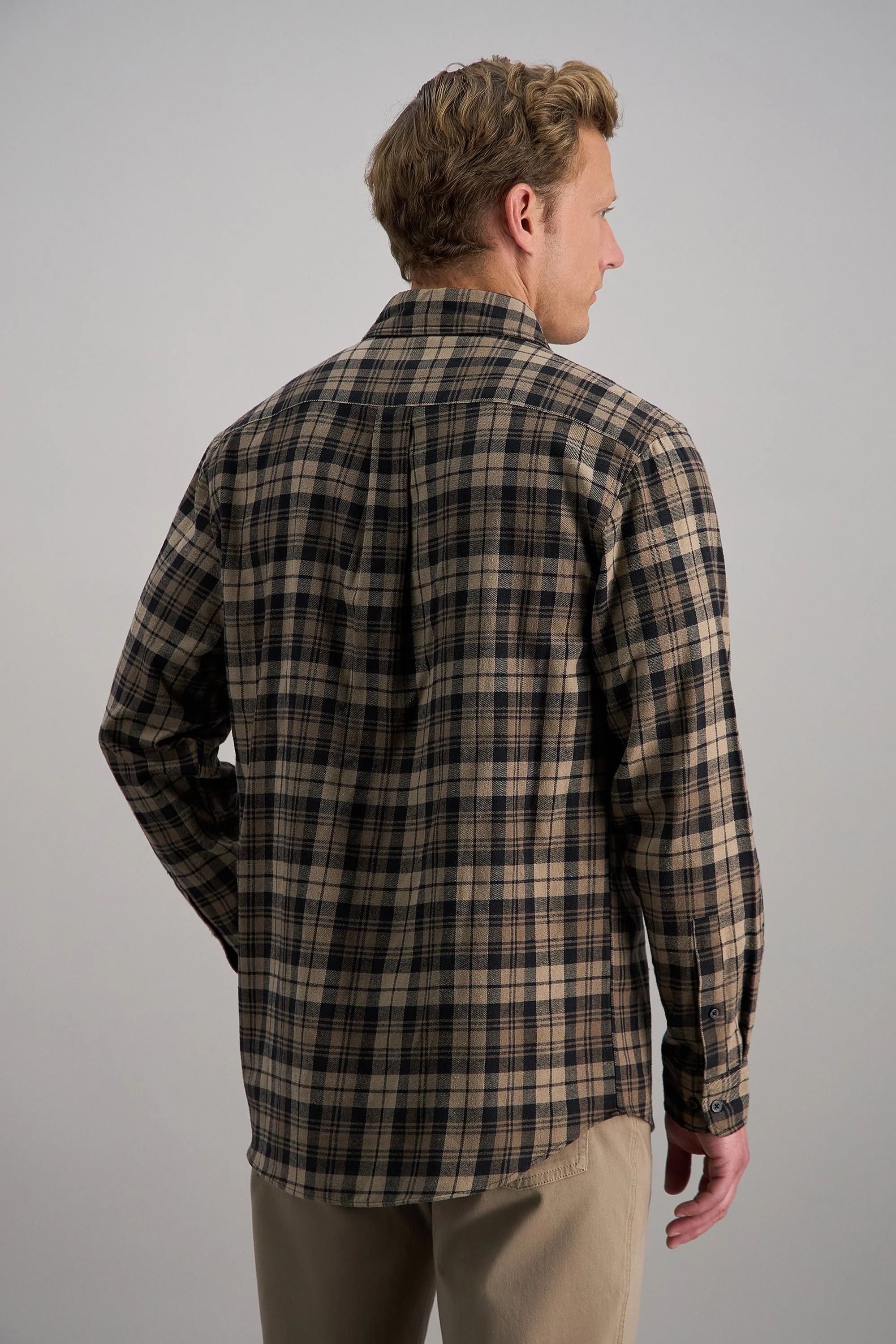 Long Sleeve Flannel Plaid Shirt - Brown - Image 4