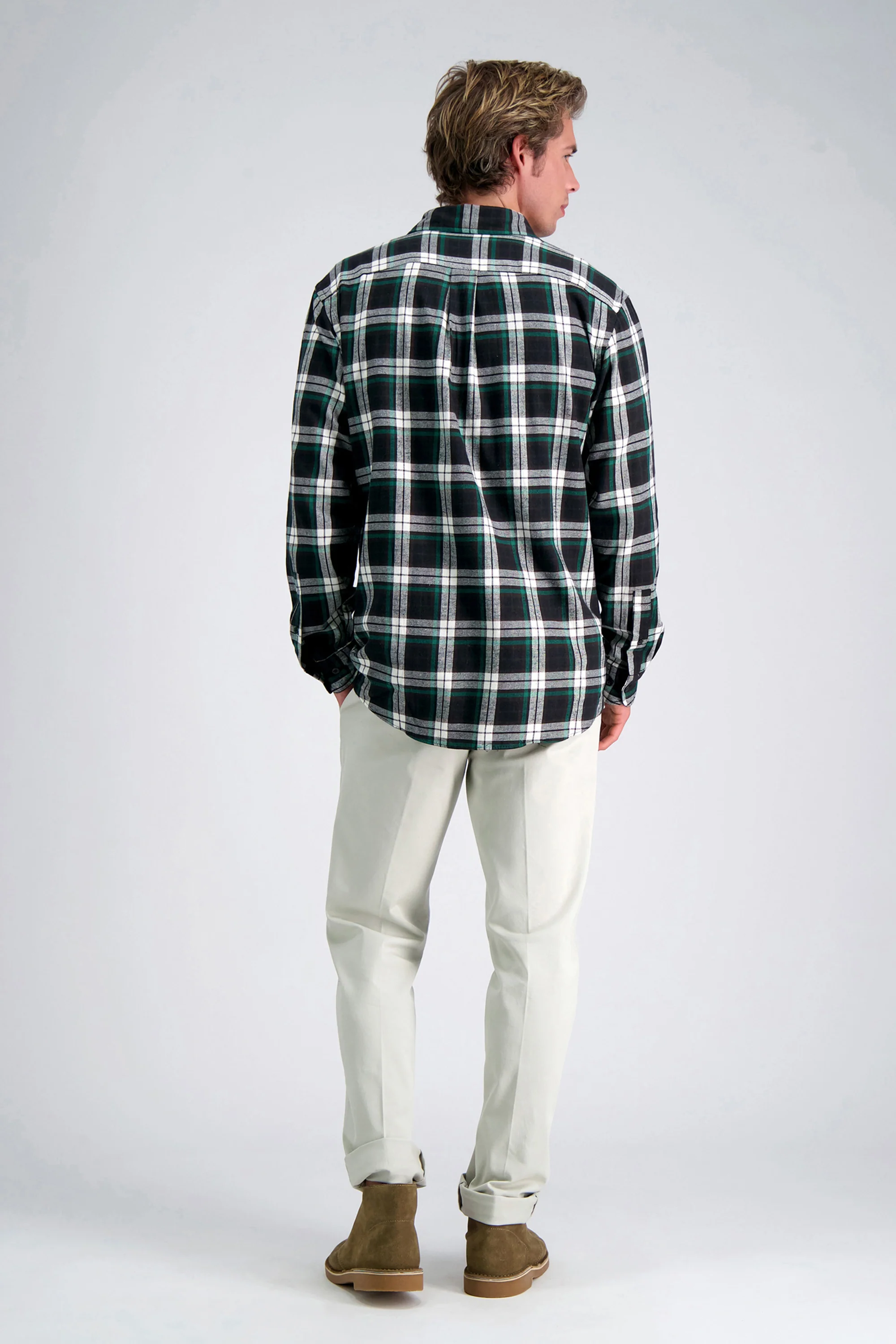 Long Sleeve Flannel Plaid Shirt - Green - Image 5