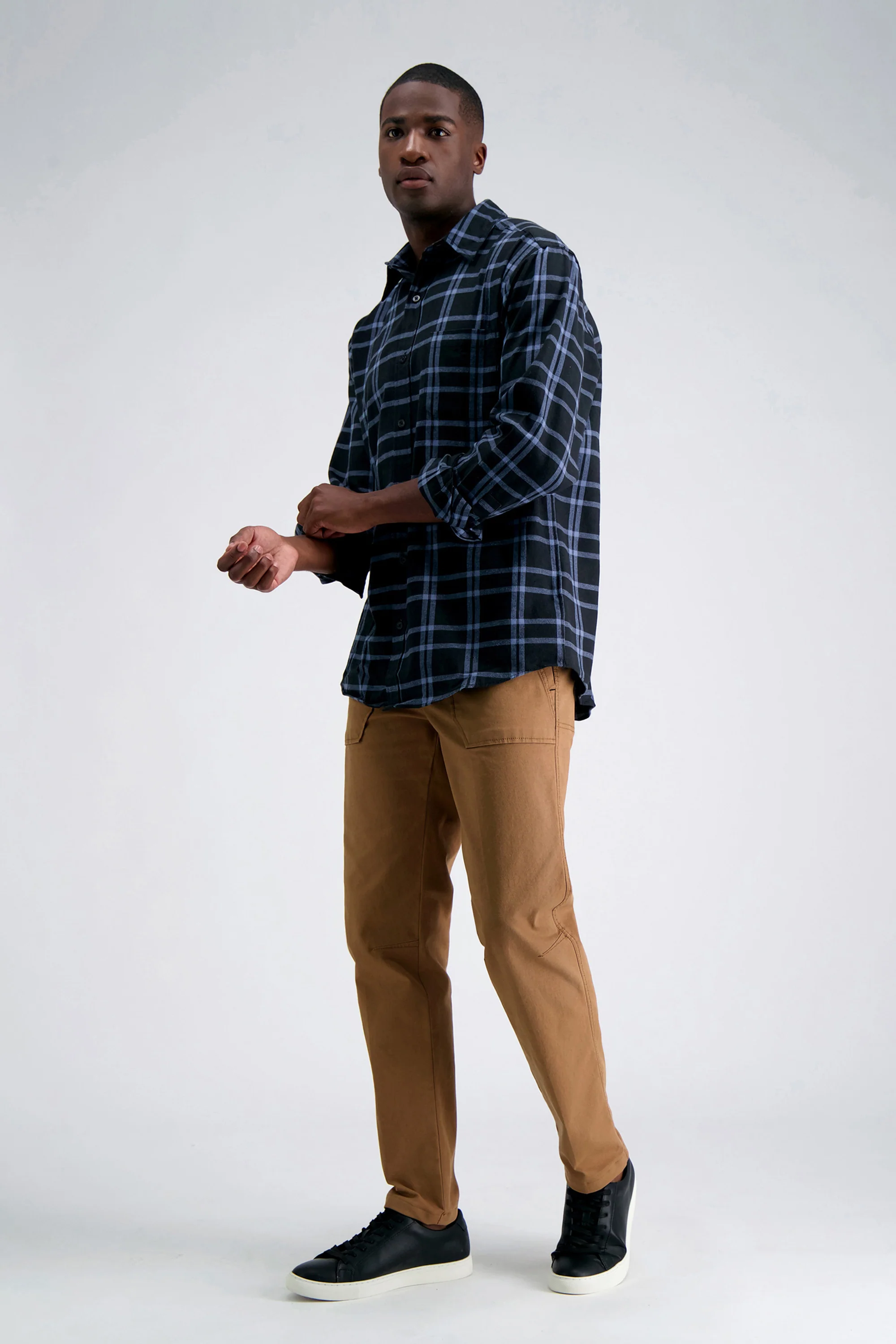 Long Sleeve Flannel Shirt - Dark Blue - Image 3