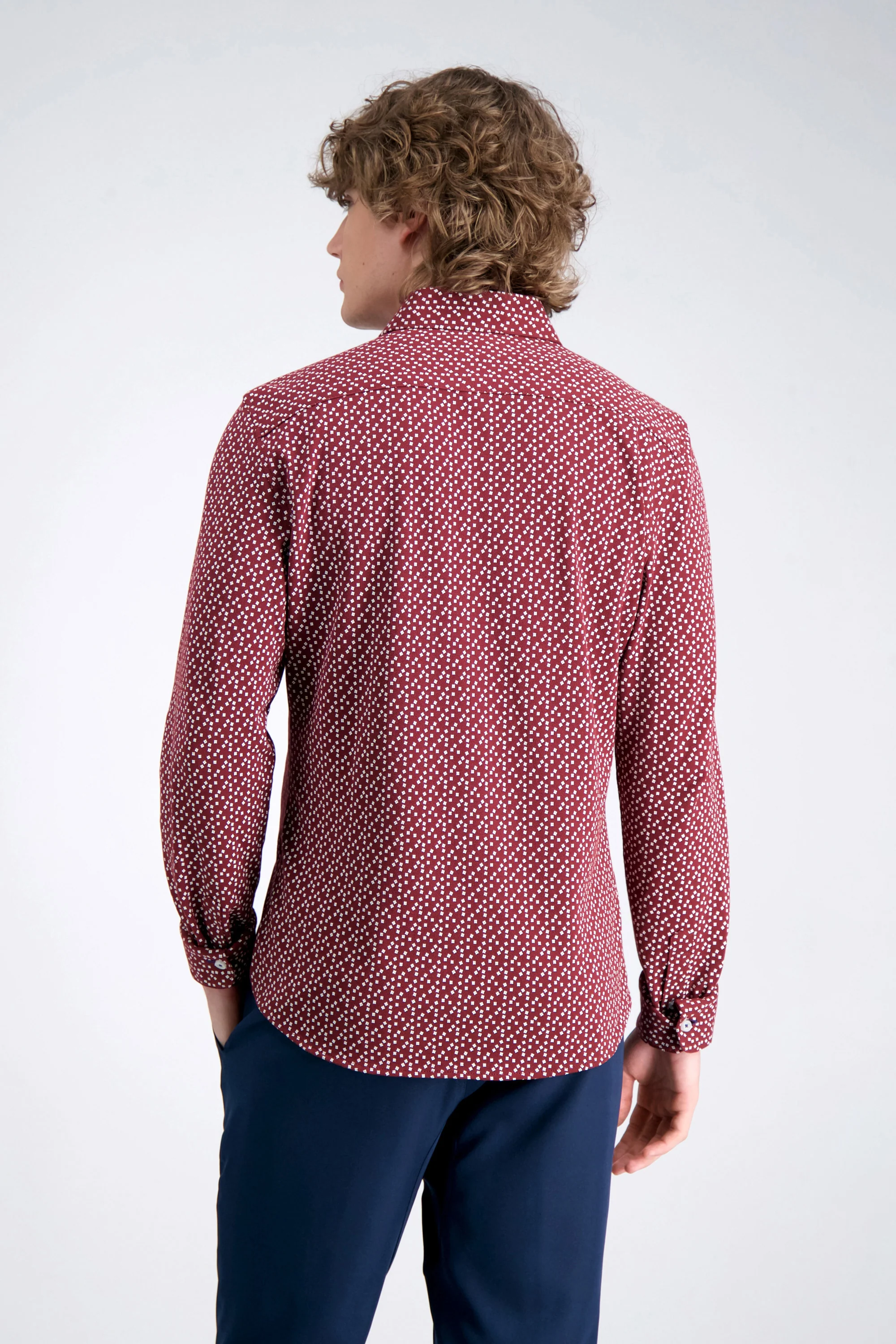 Long Sleeve Pique Shirt - Burgundy Geo Ditsy - Image 2