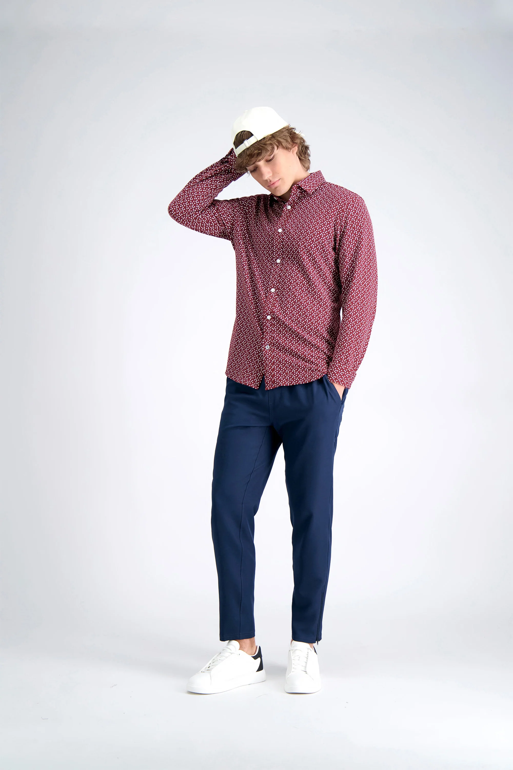 Long Sleeve Pique Shirt - Burgundy Geo Ditsy - Image 4