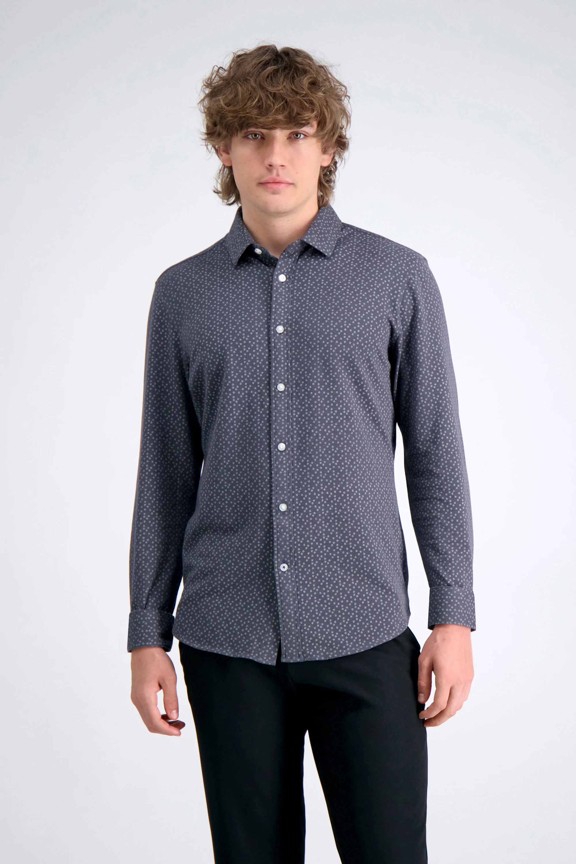 Long Sleeve Pique Shirt - Geo Ditsy