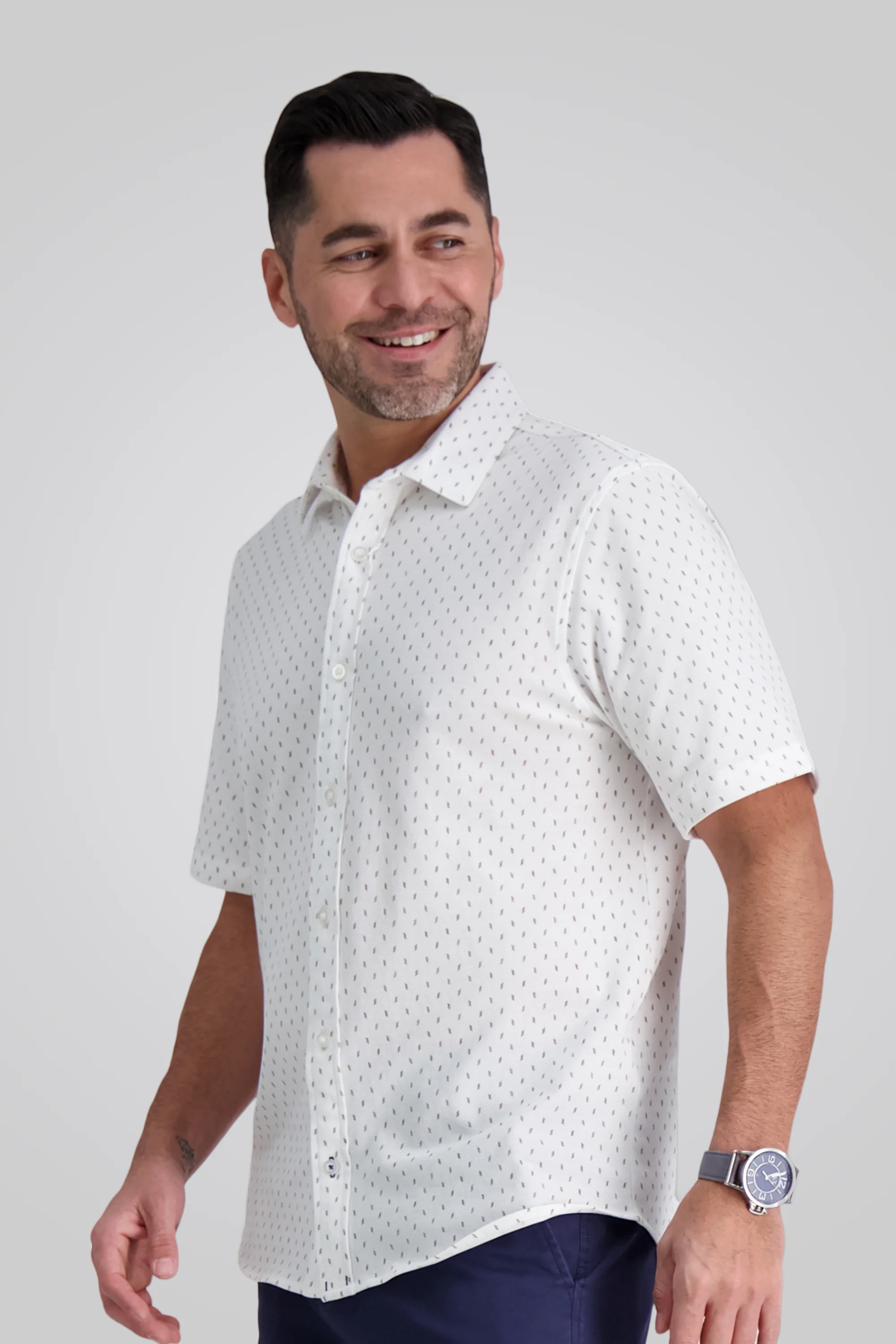Pique Short Sleeve Button Down Shirt - Tan - Image 4