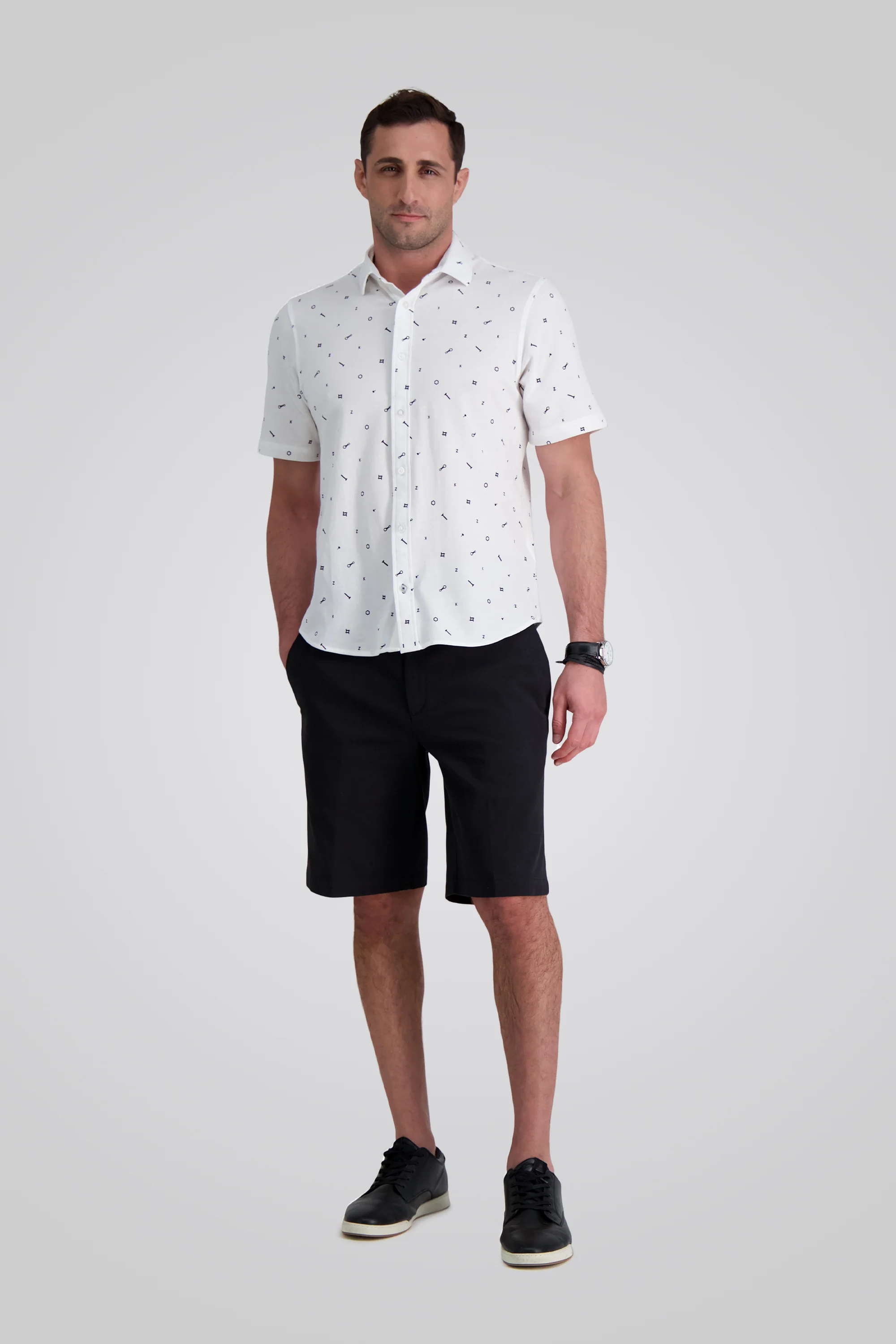 Pique Short Sleeve Button Down Shirt - White - Image 3