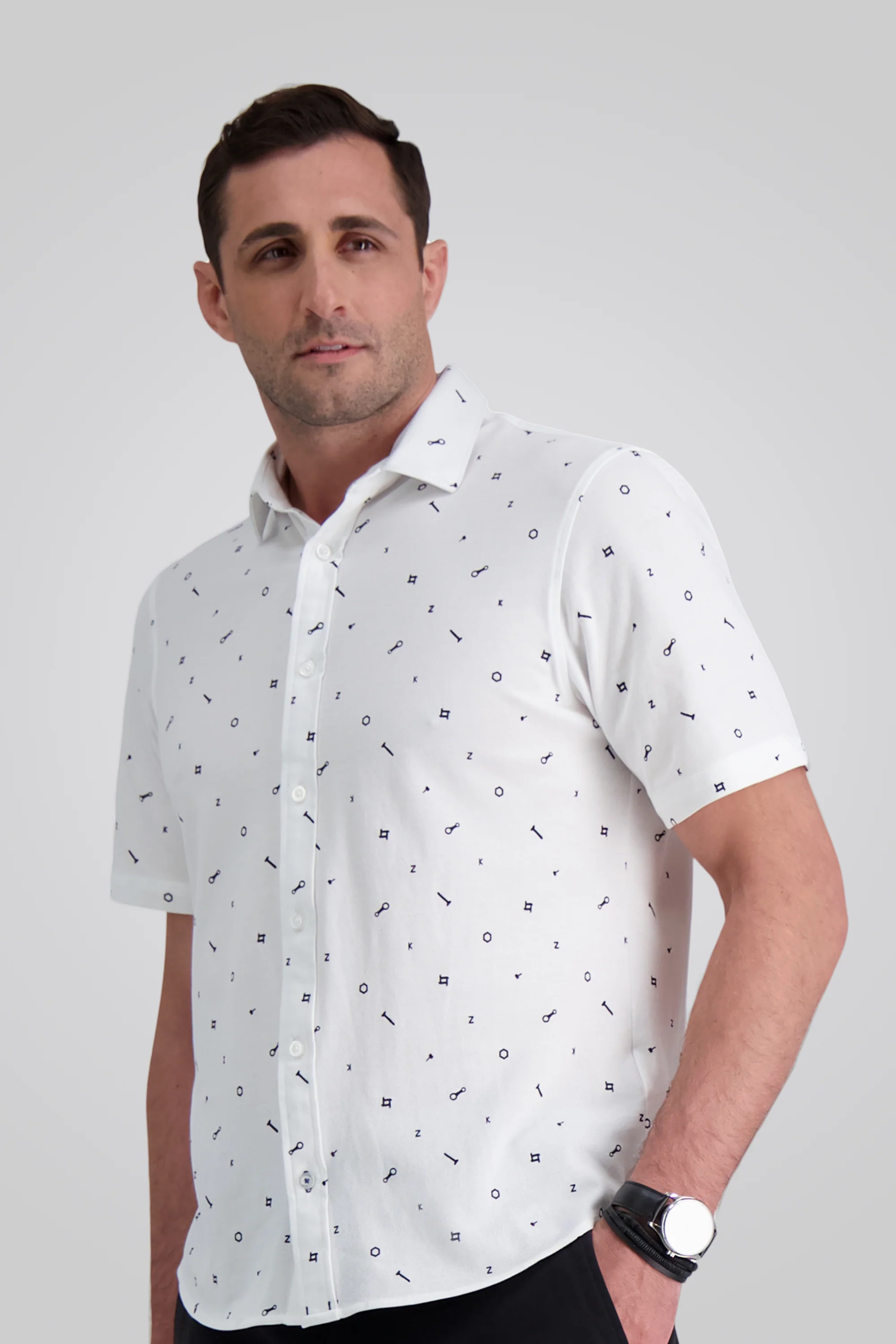 Pique Short Sleeve Button Down Shirt - White - Image 4