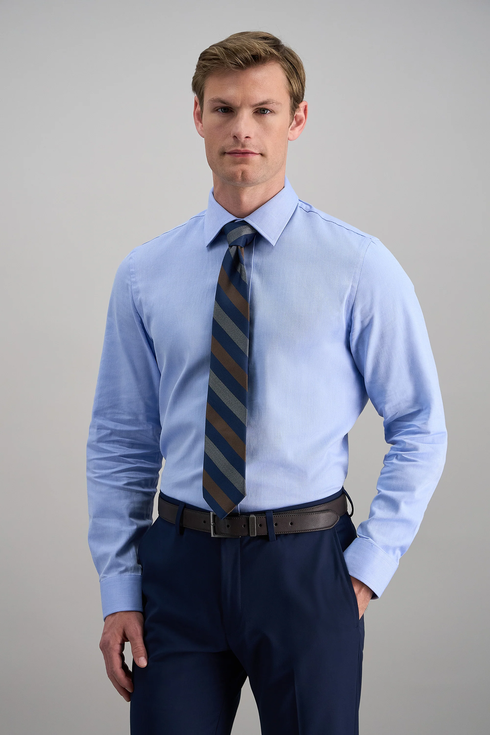 Premium Comfort Dress Shirt - Blue Herringbone - Image 2