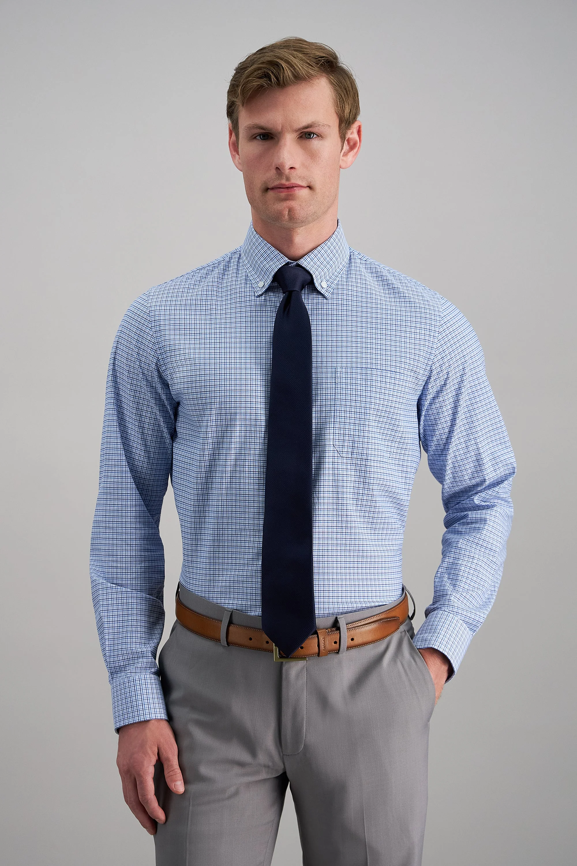 Premium Comfort Dress Shirt - Bright Blue Plaid - Image 2