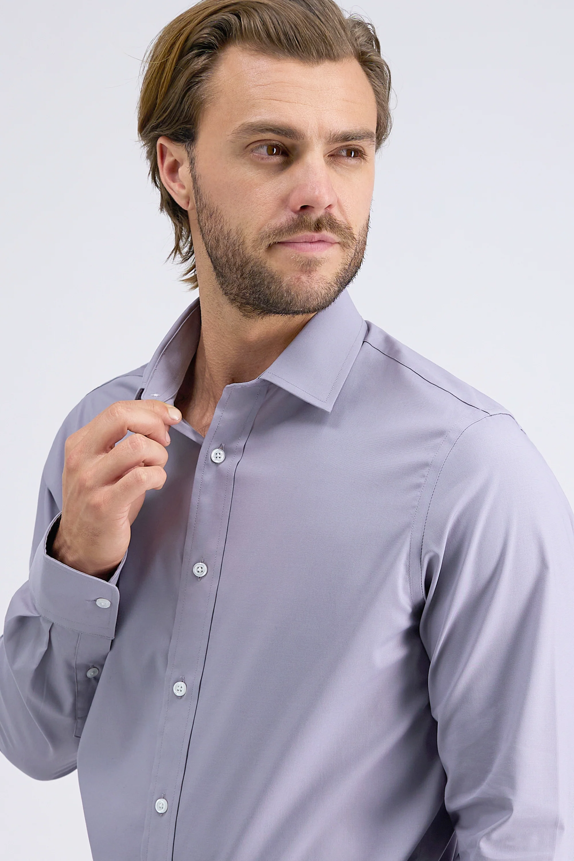 Premium Comfort Performance Cotton Dress Shirt - Charcoal - Image 4