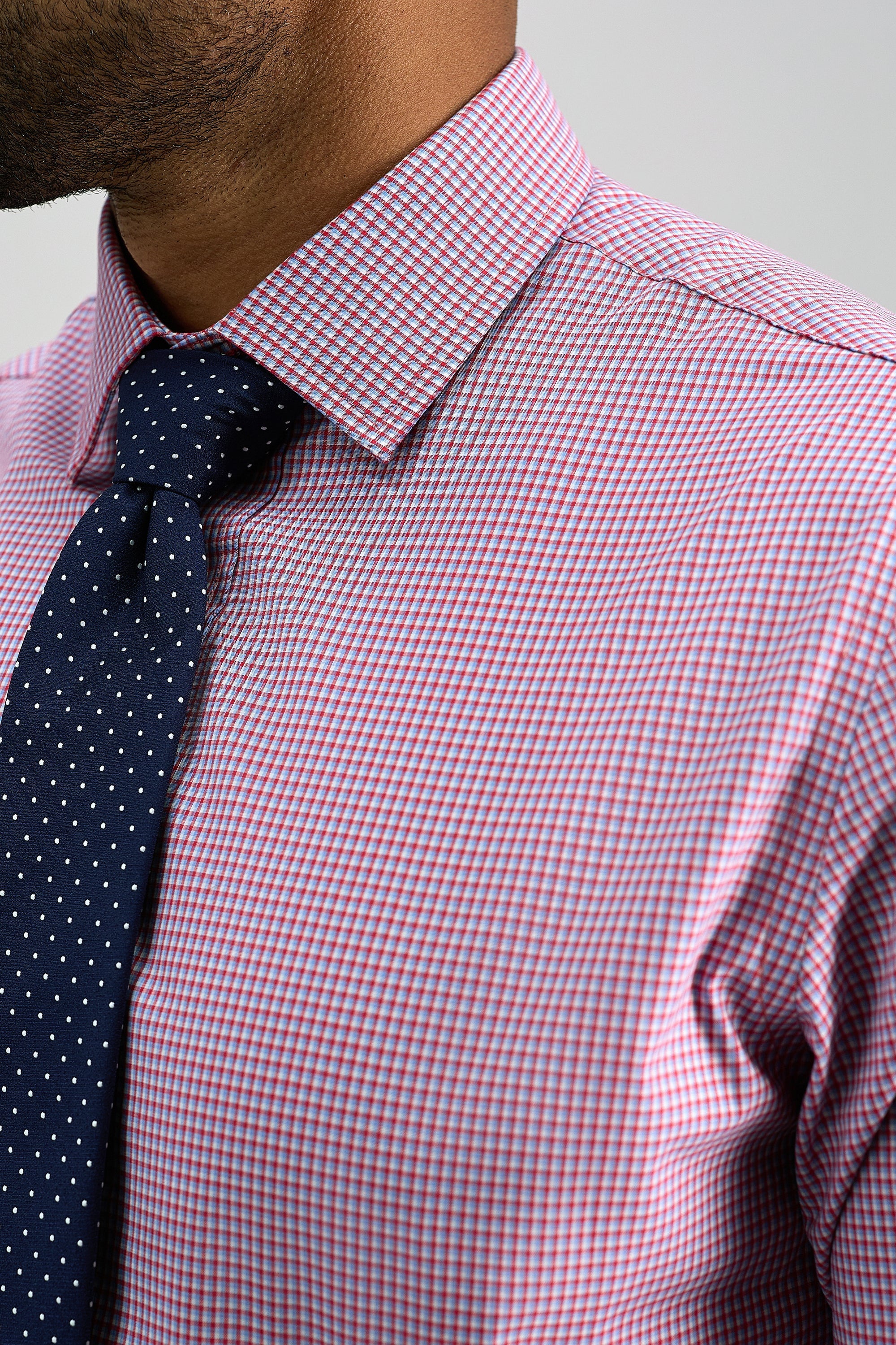 Premium Comfort Performance Cotton Dress Shirt - Red Check - Image 5