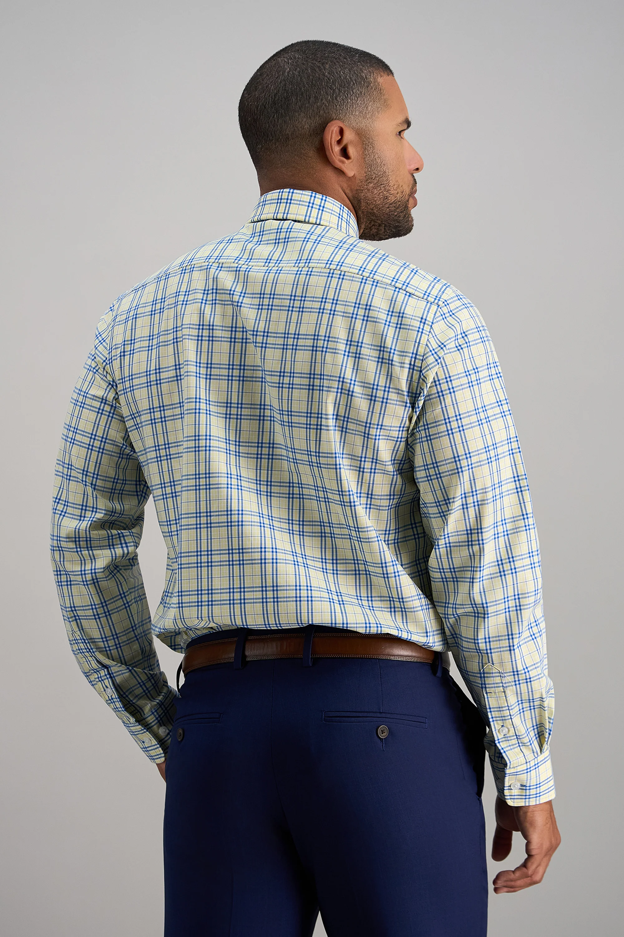 Premium Comfort Performance Cotton Dress Shirt - White and Yellow Plaid - Image 4
