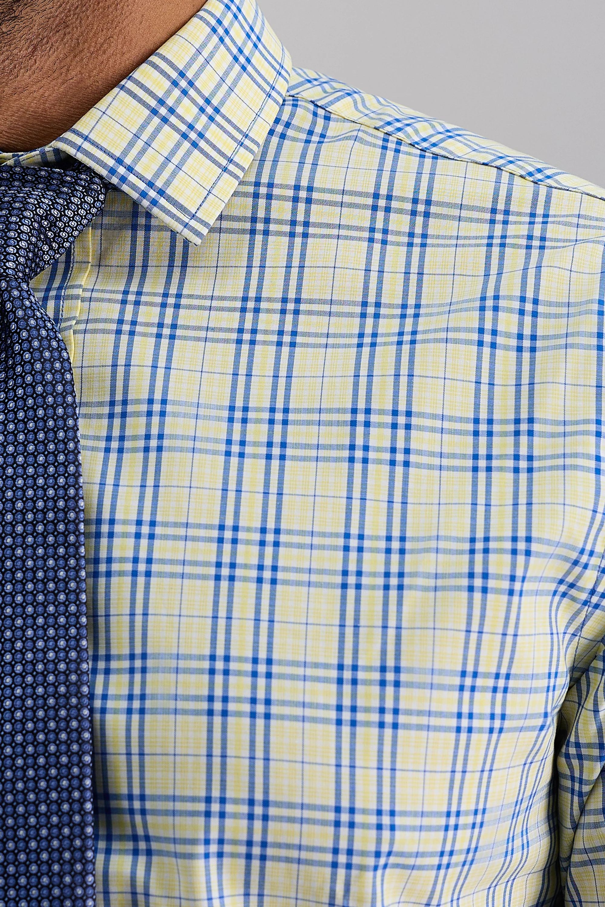 Premium Comfort Performance Cotton Dress Shirt - White and Yellow Plaid - Image 5