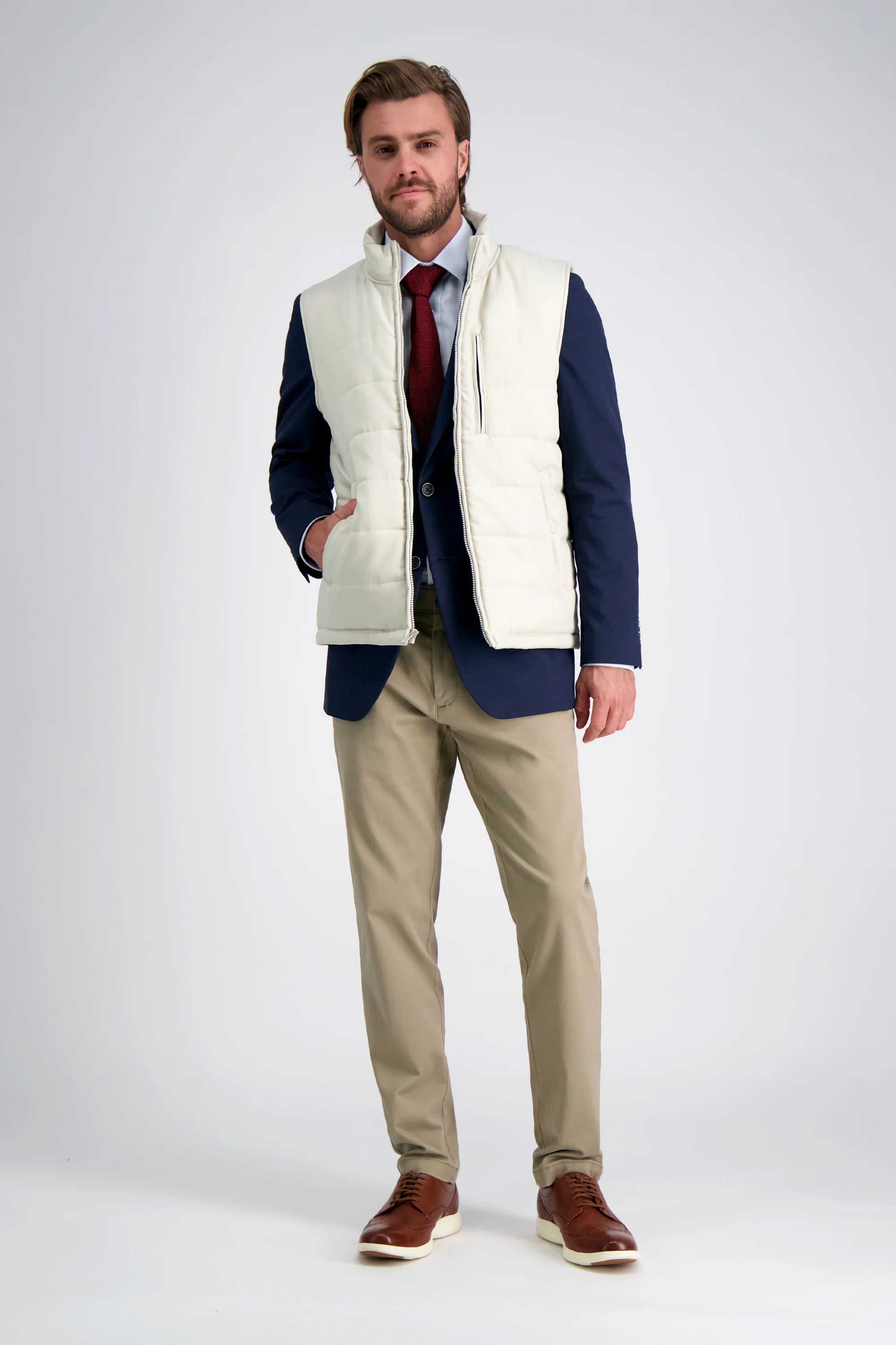 Premium Comfort Performance Cotton Dress Shirt - White & Blue Stripe - Image 3