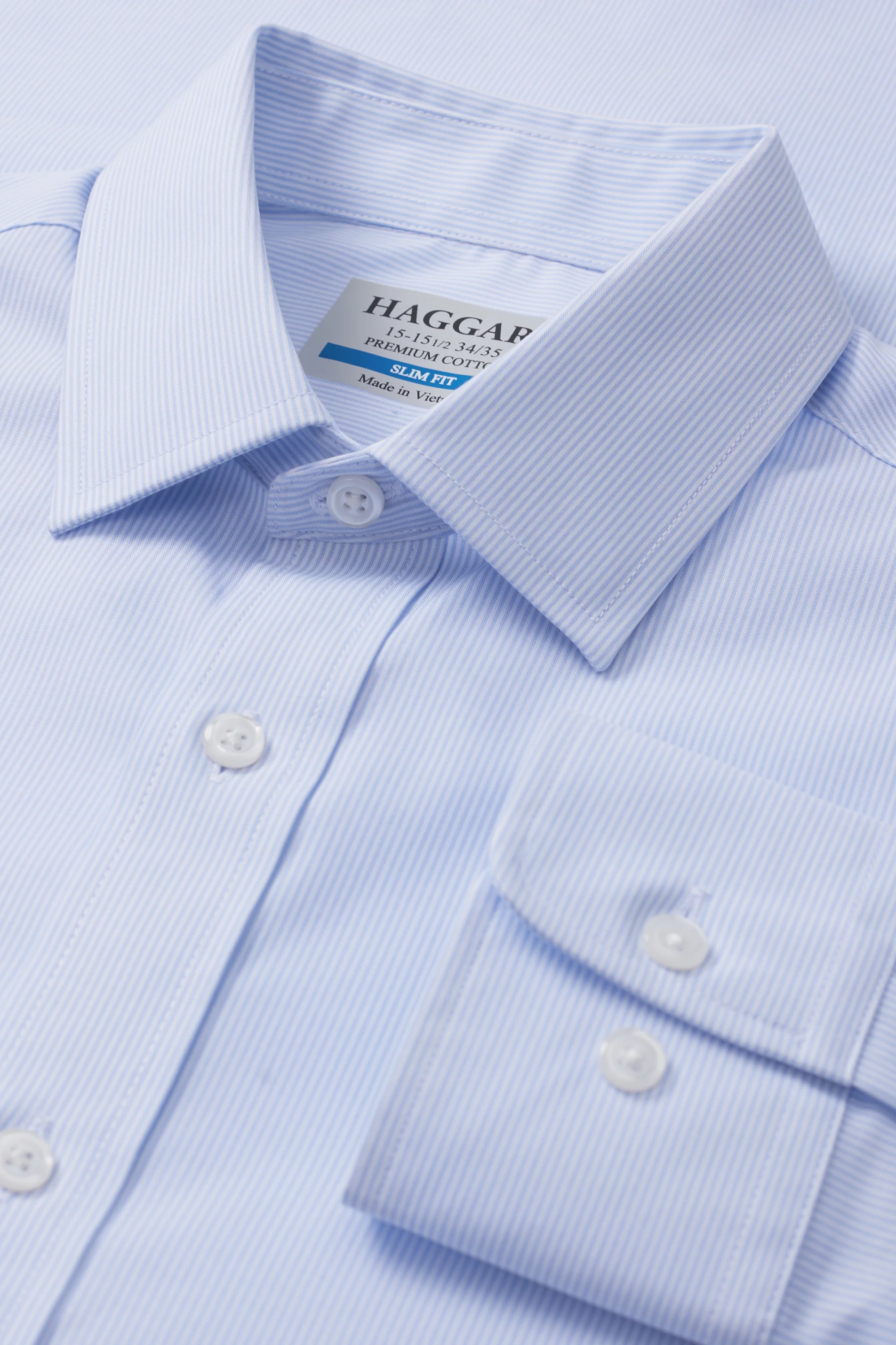 Premium Comfort Performance Cotton Dress Shirt - White & Blue Stripe - Image 5