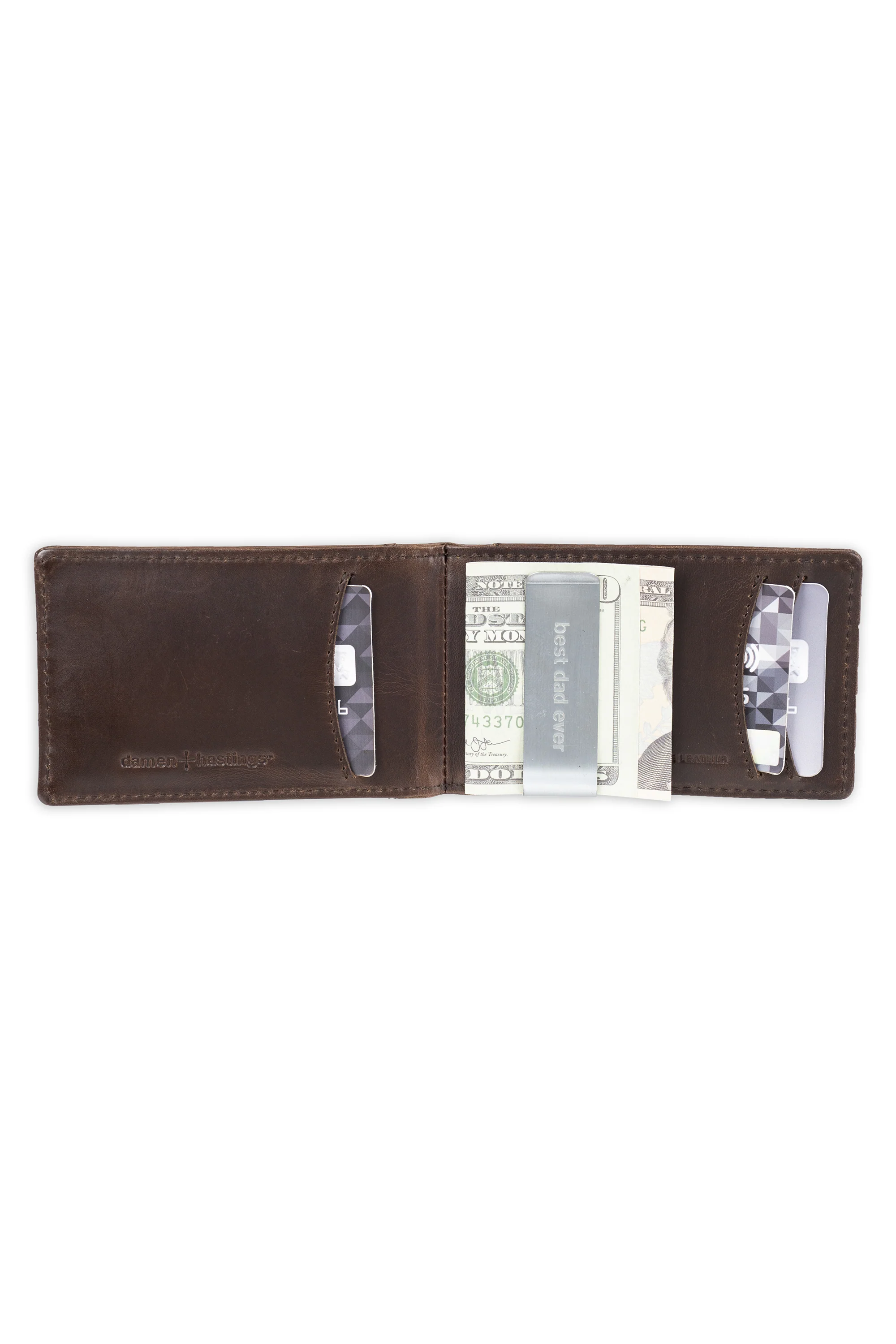 RFID Bifold Wallet with Removable Money Clip, Best Dad Ever Engraving - Brown - Image 5