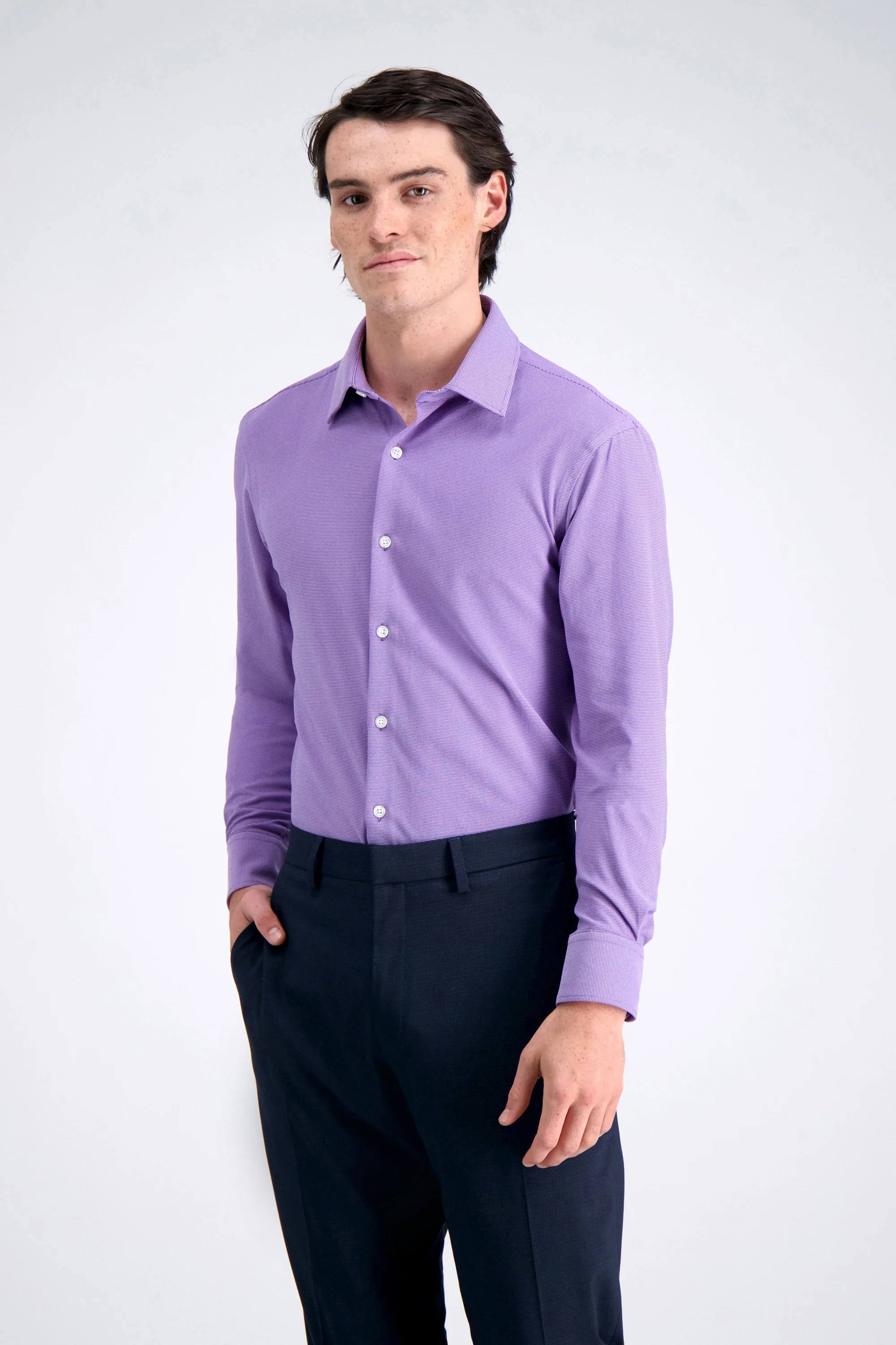 Smart Wash™ Dress Shirt - Purple Dobby