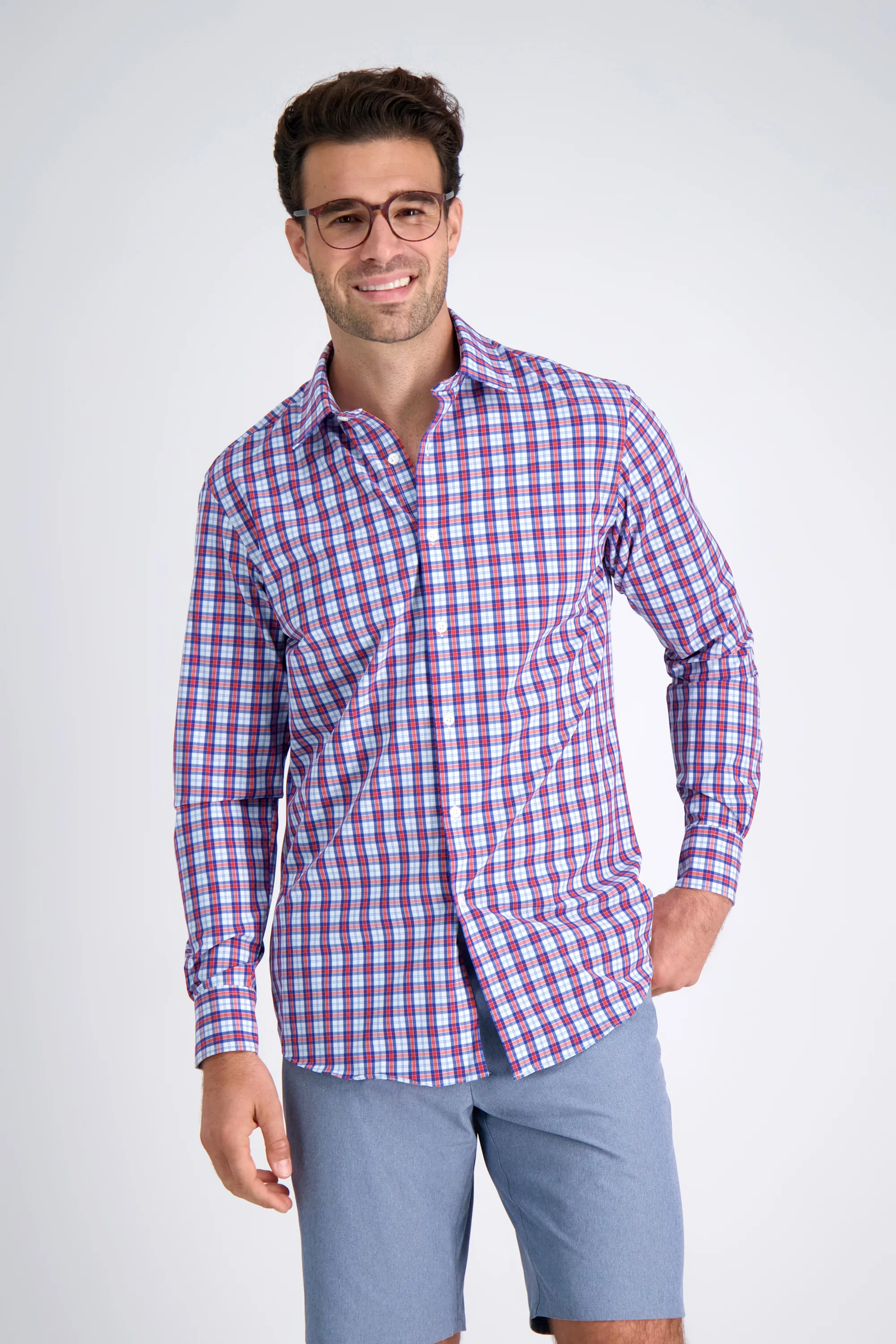 Smart Wash™ Dress Shirt - Red & Blue Plaid