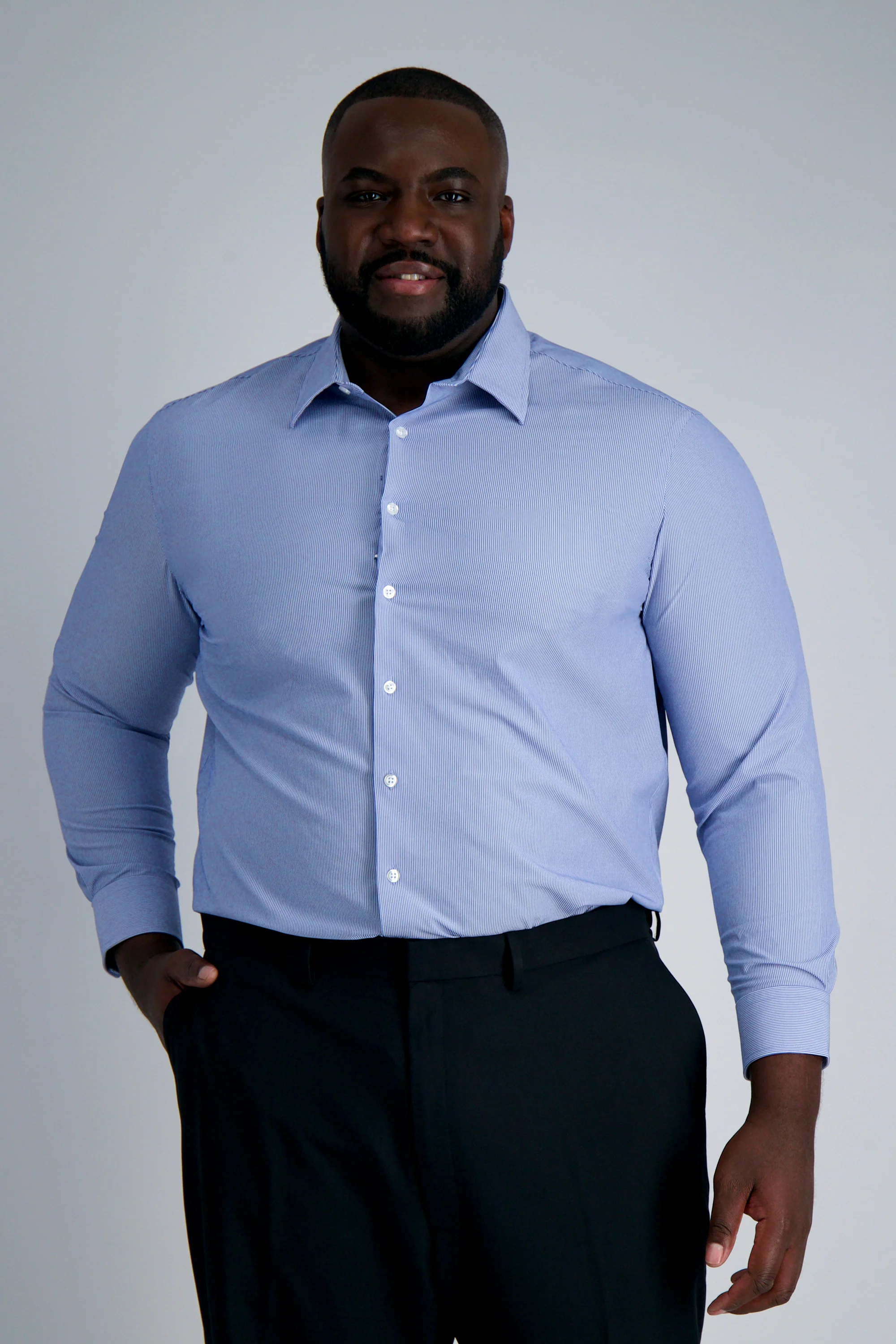 Smart Wash® Tall Dress Shirt - Indigo Stripe
