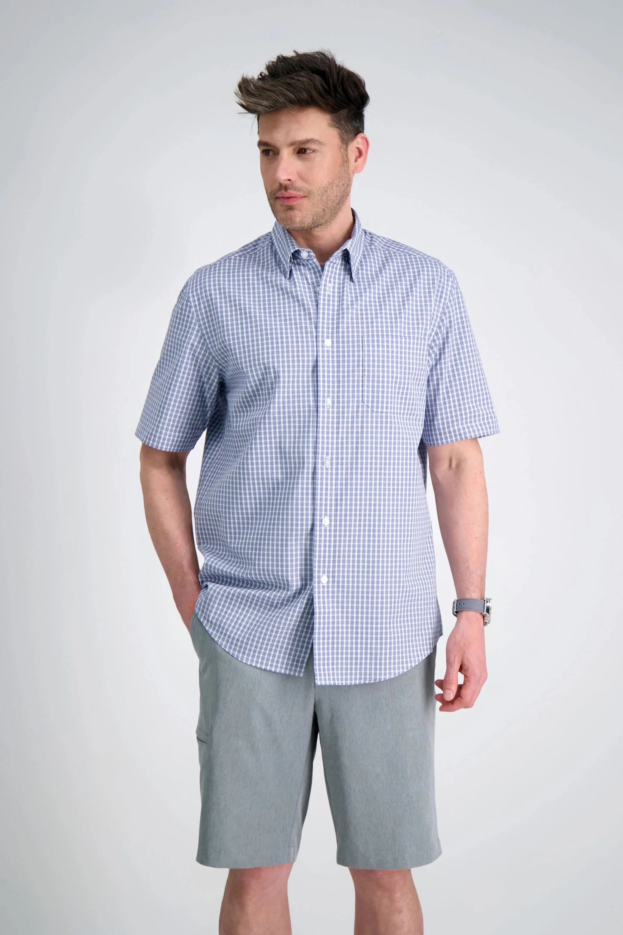 Woven Button Down Shirt - Heather Plaid